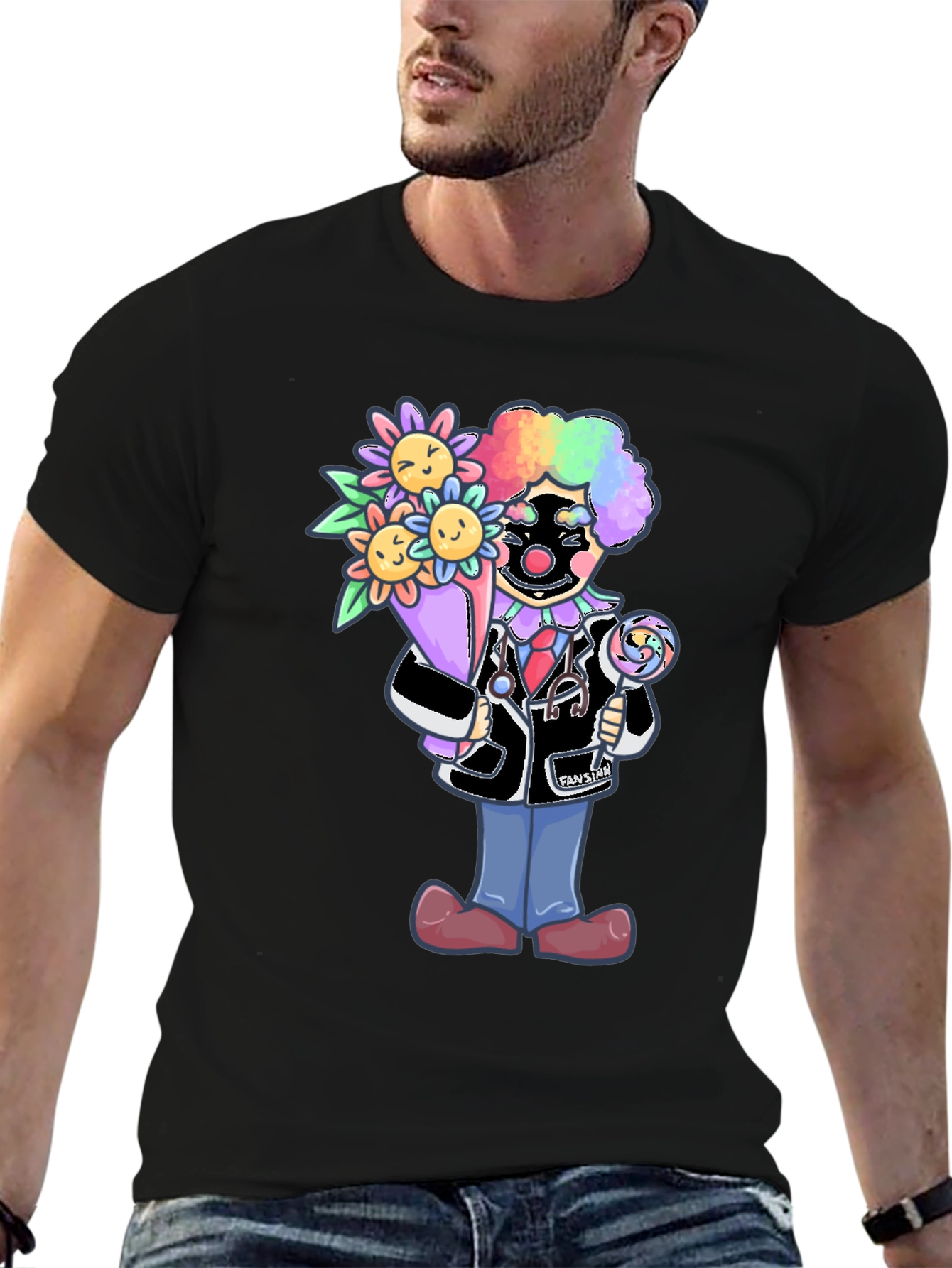 Black Clown Doctor T-Shirt with Flowers & Lollipop view 6