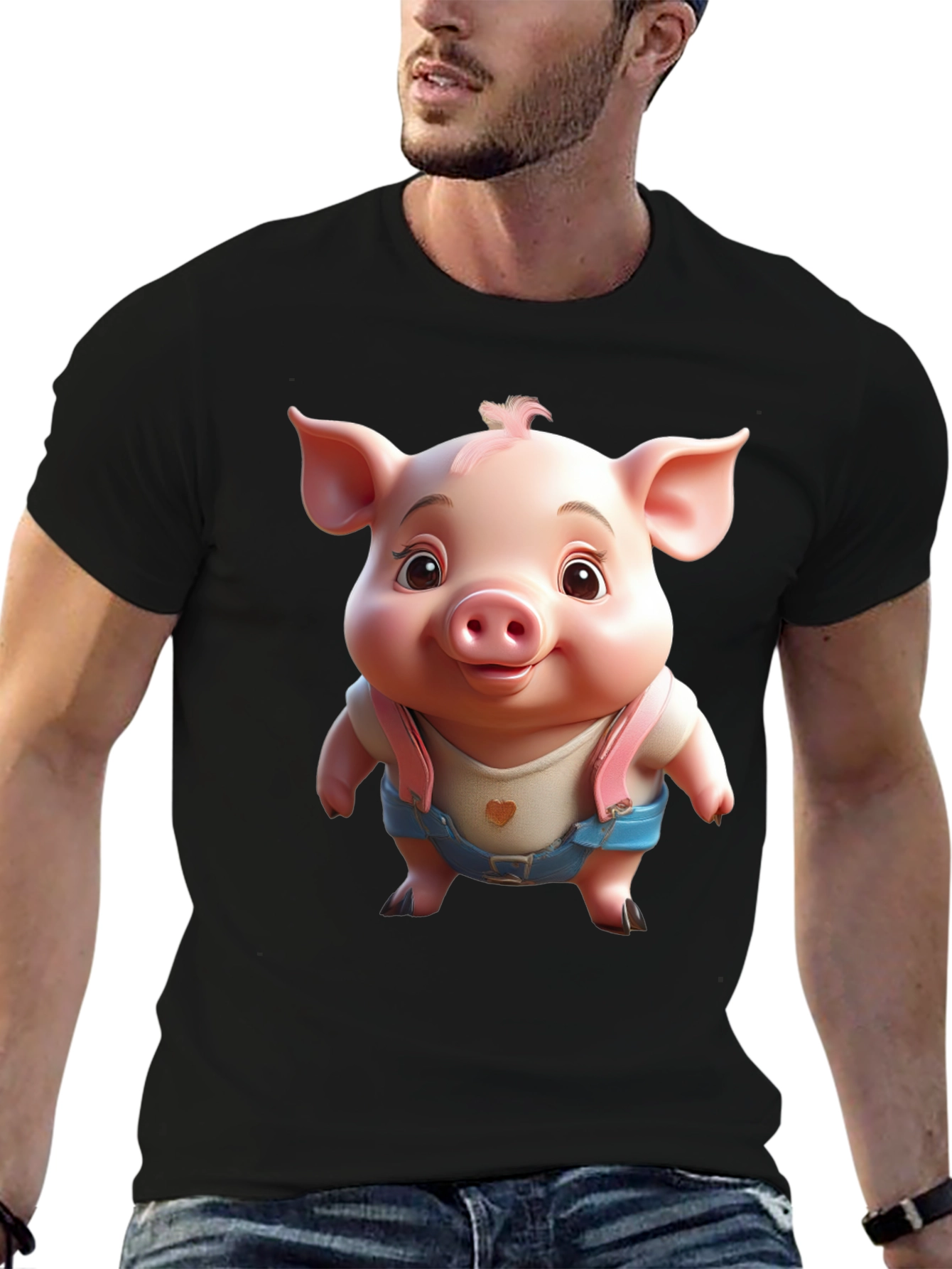 Black Cute Piglet Graphic Tee - Black view 6
