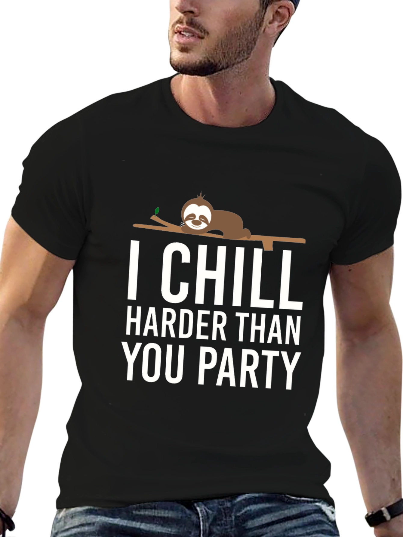 Black Chill Harder Sloth Graphic Tee - Relaxed Fit Black T-Shirt view 6