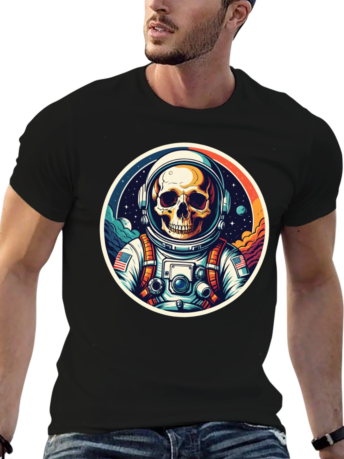 Black Astronaut Skull Black T-Shirt view 6