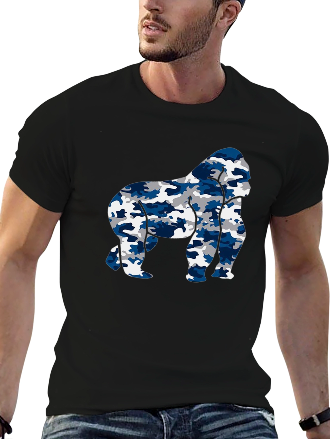 Black Camo Gorilla Graphic Tee - Men's Black T-Shirt view 6