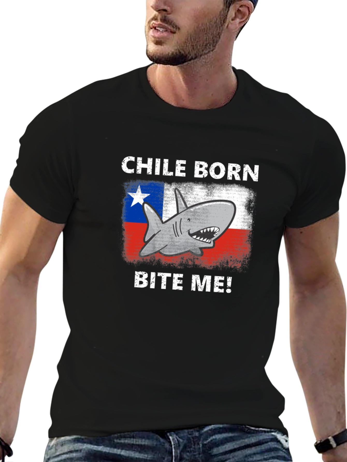 Black Chile Born Shark Bite Me! Graphic T-Shirt view 6