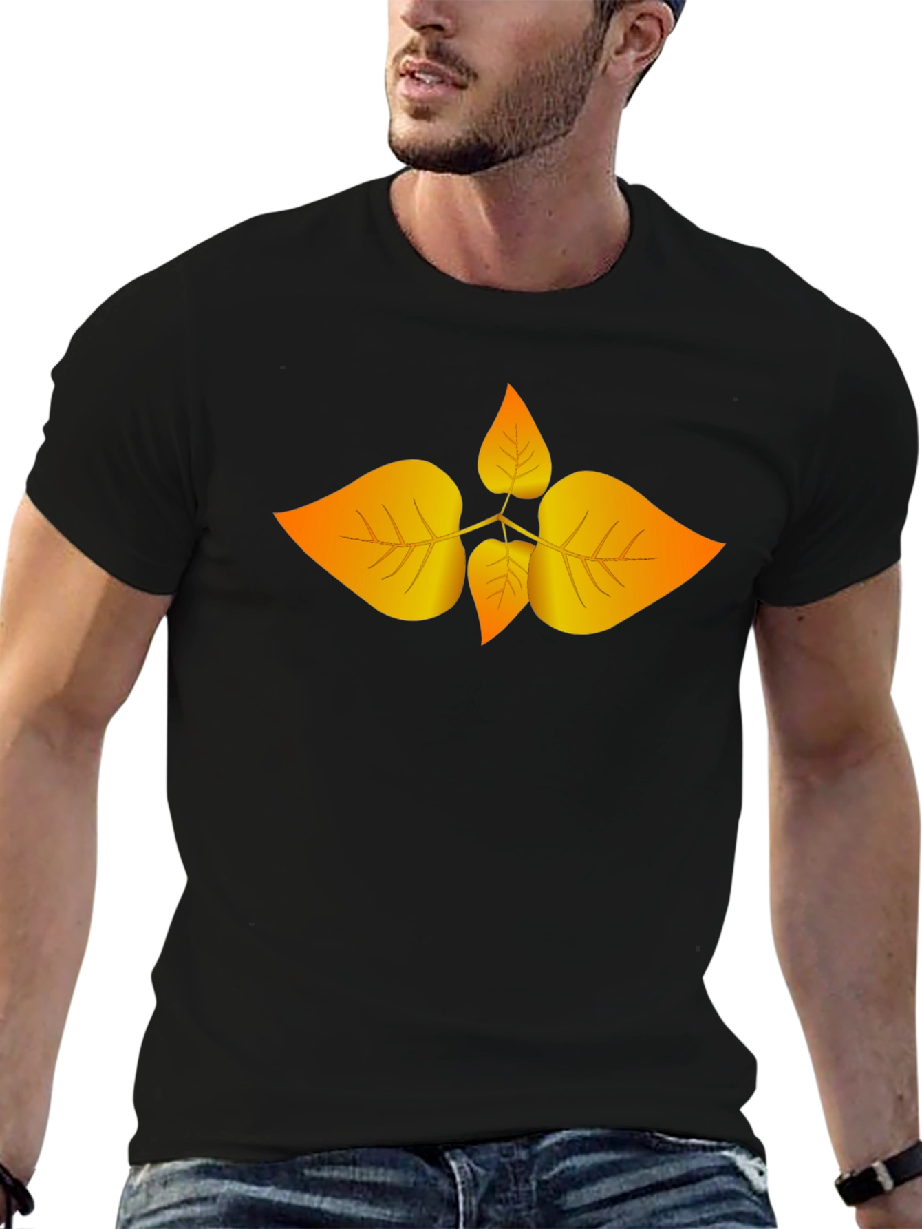 Black Autumn Leaf Graphic Black T-Shirt view 6
