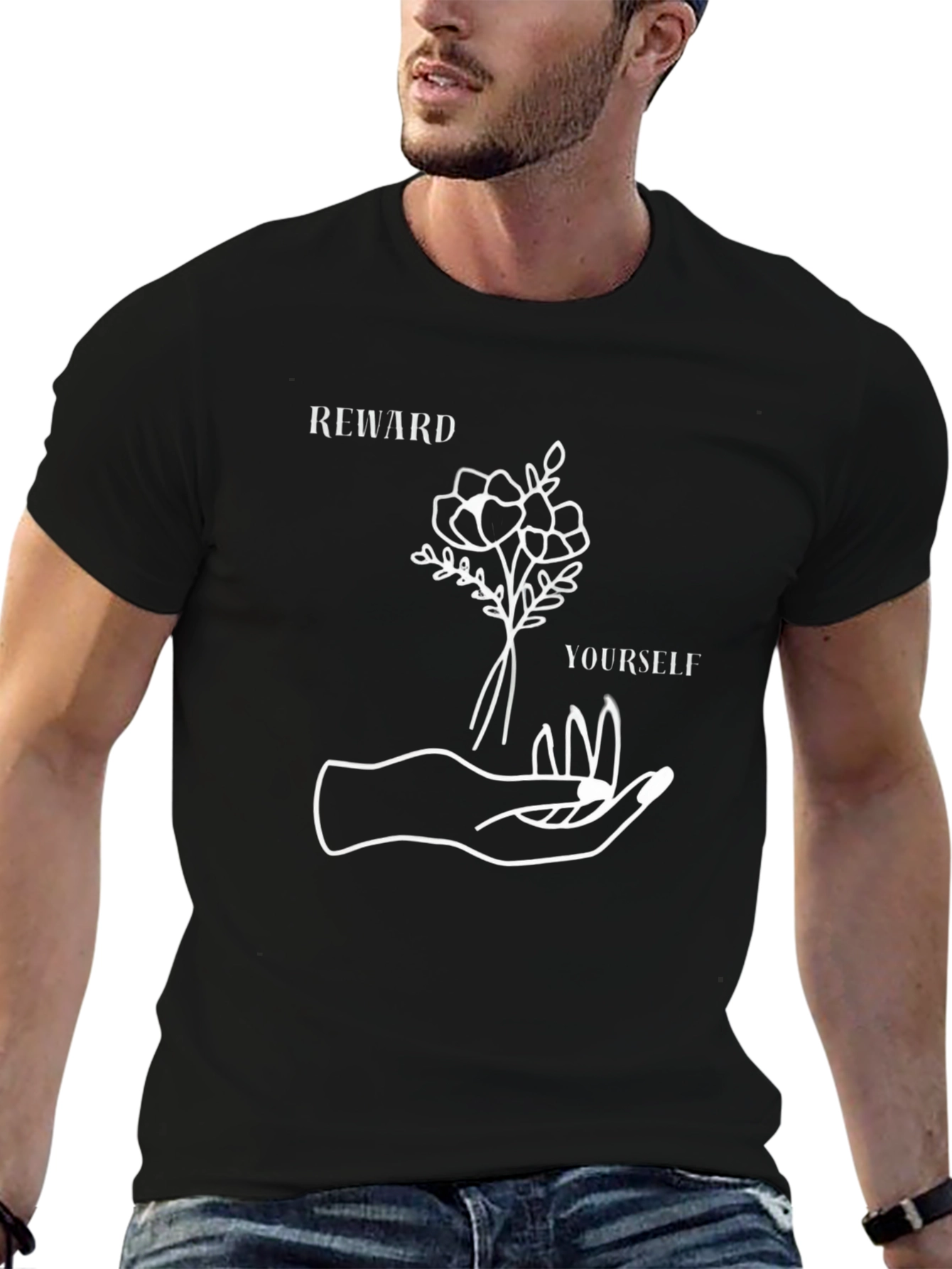 Black Reward Yourself Graphic Tee - Black Cotton Casual T-Shirt view 6