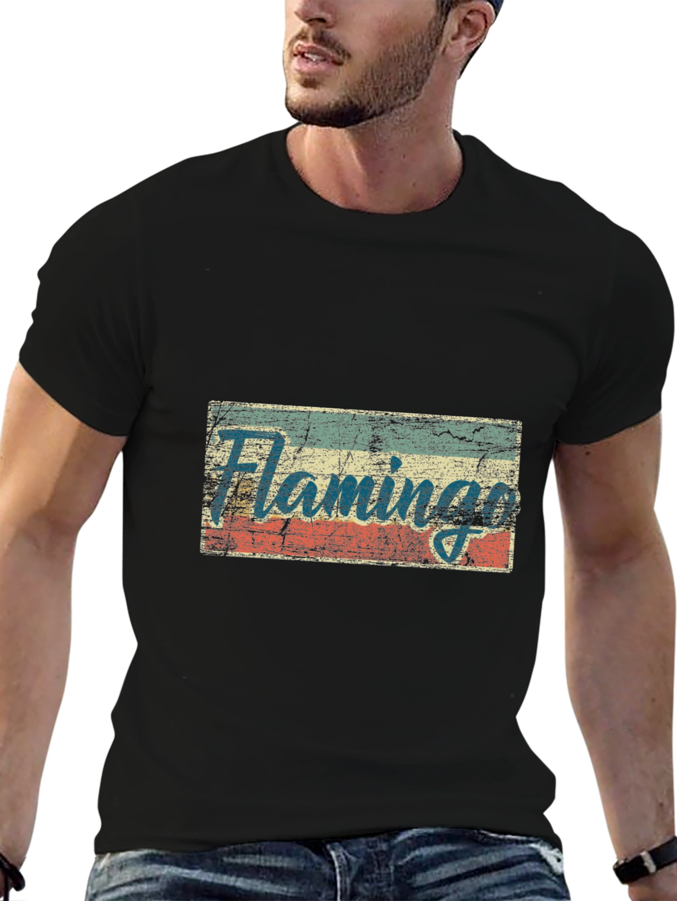 Black Vintage Flamingo Graphic T-Shirt - Retro Style view 6