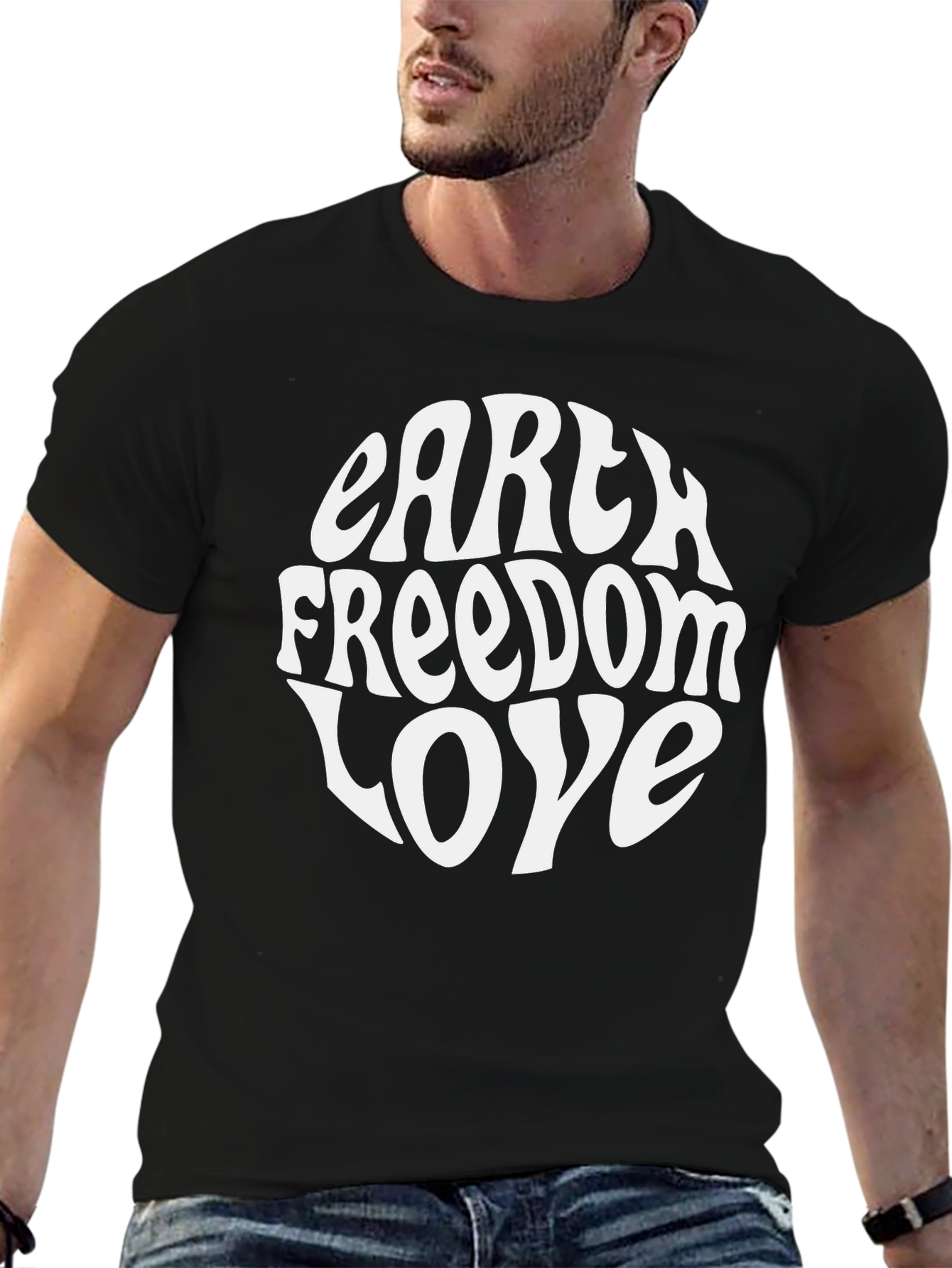 Black Earth Freedom Love Graphic T-Shirt - Black view 6