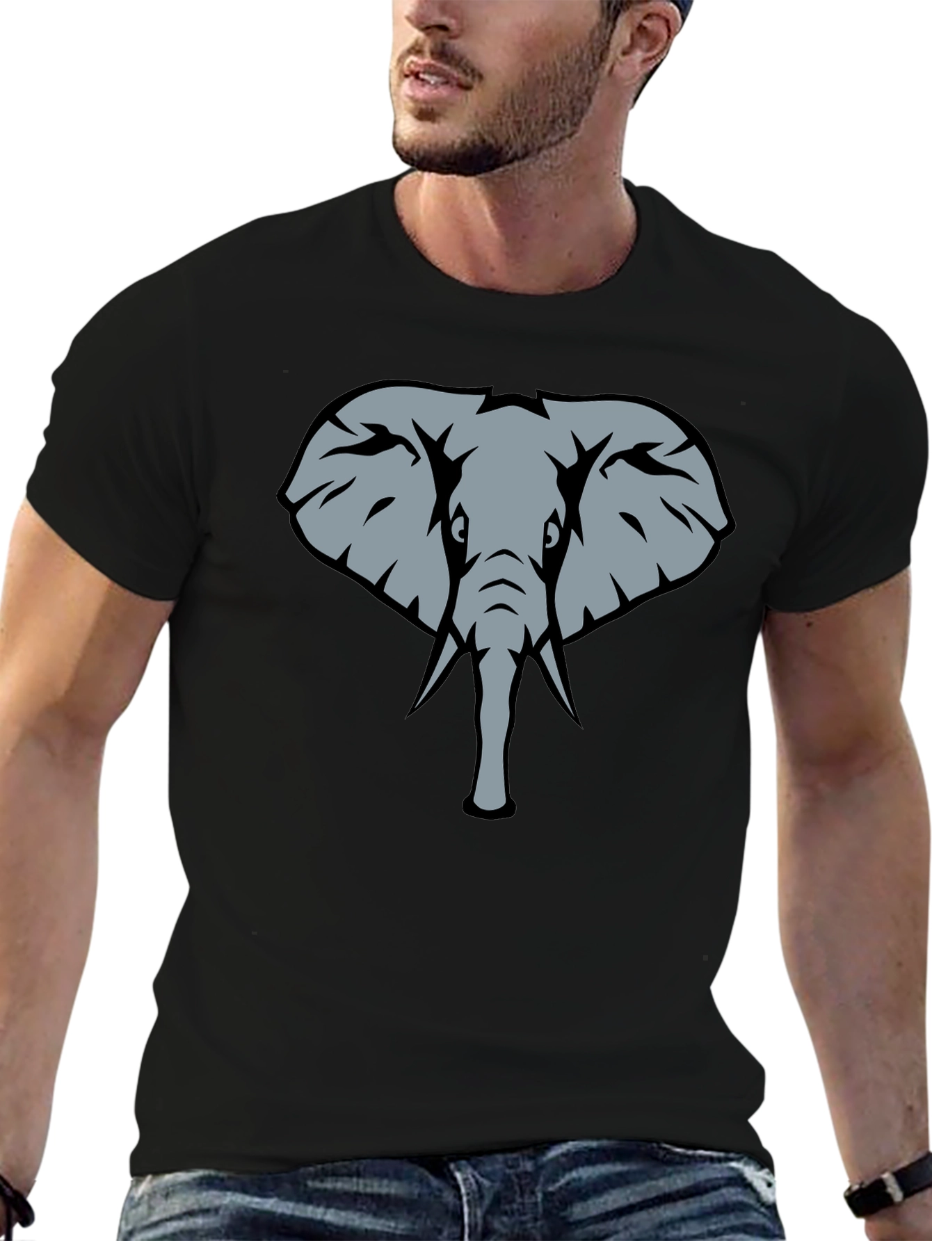 Black Elephant Graphic Print Black T-Shirt view 6