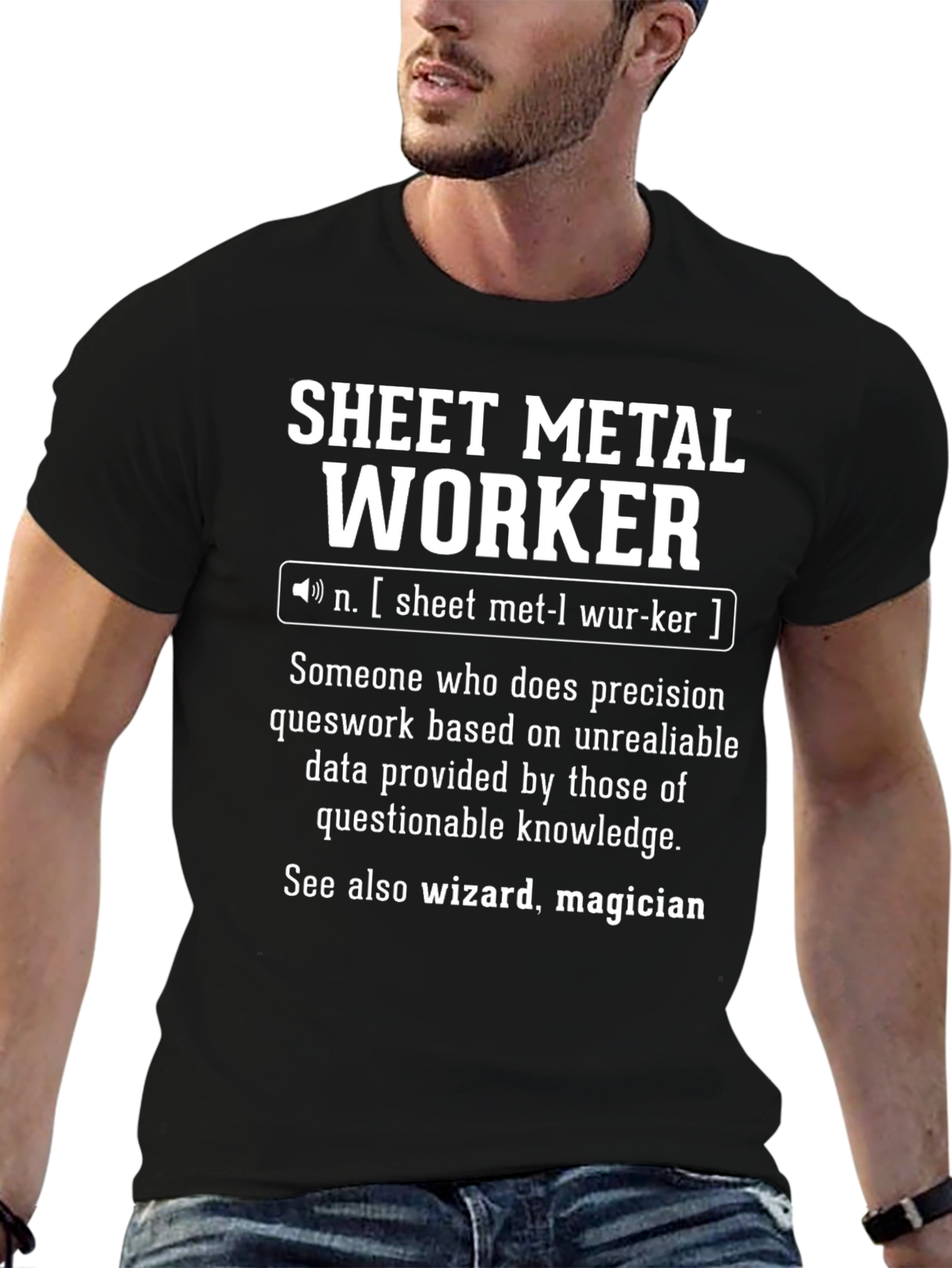 Black Sheet Metal Worker Definition T-Shirt view 6