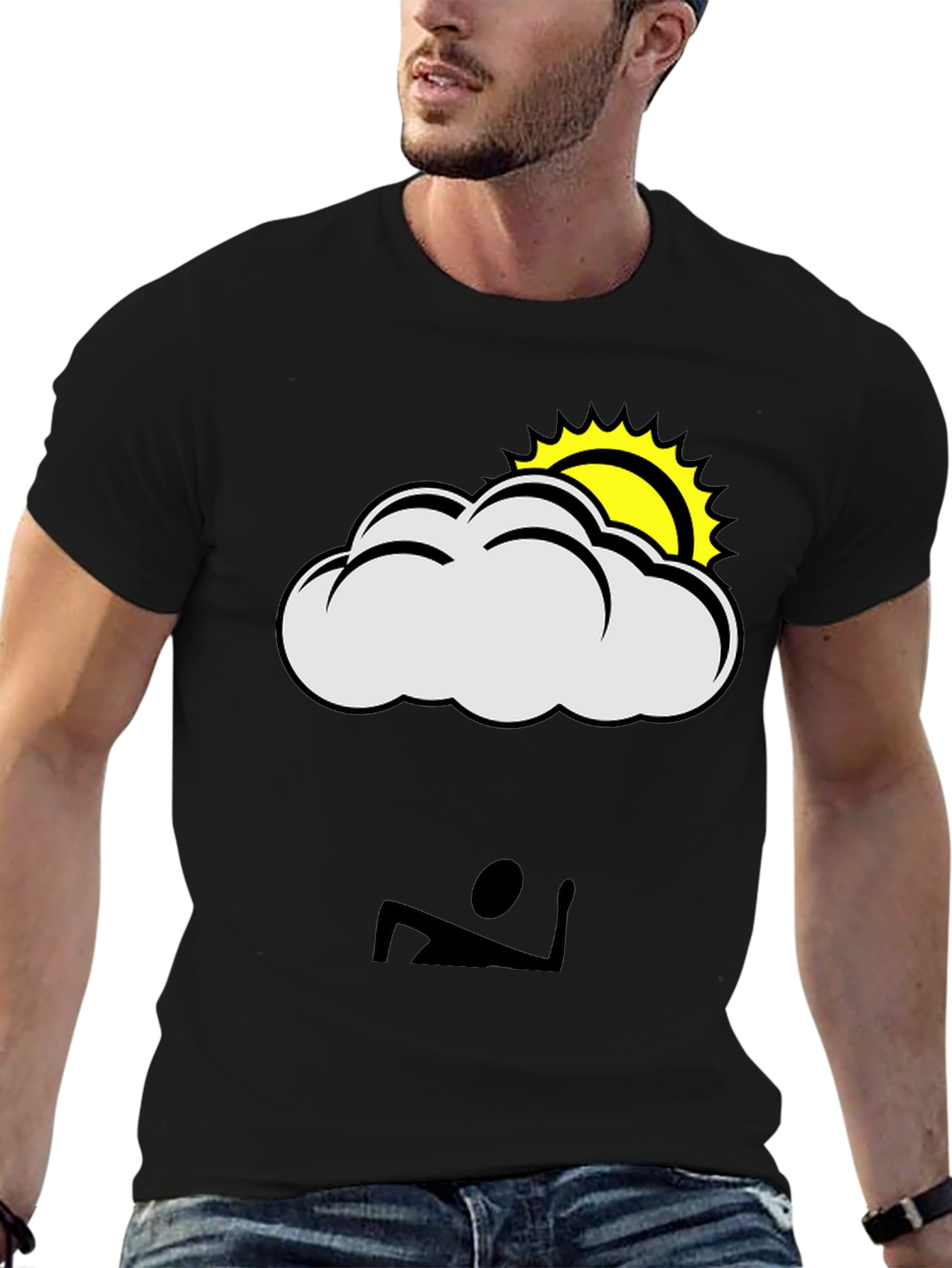 Black Cloud & Sun Graphic T-Shirt - Black Casual Tee view 6