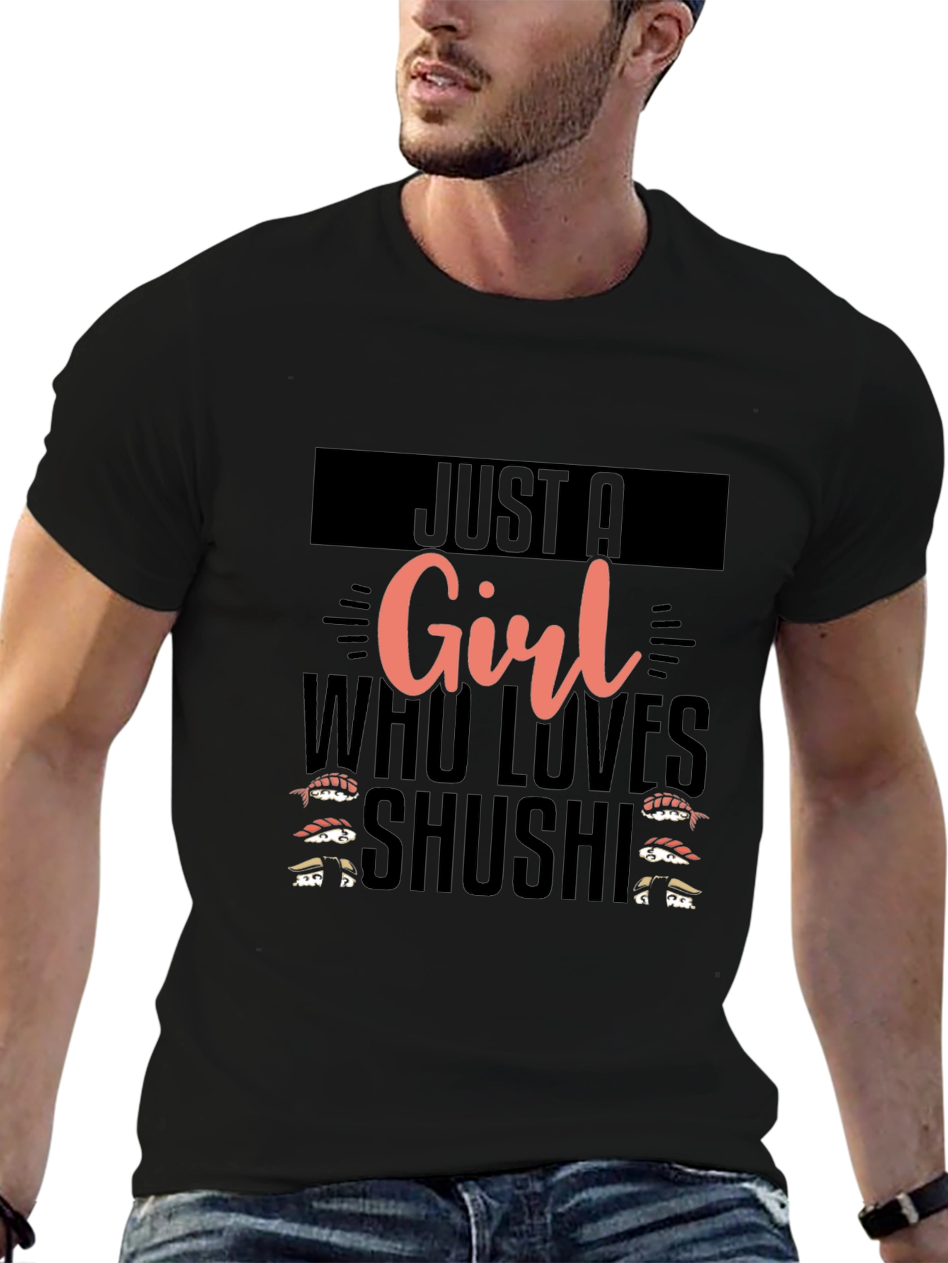 Black Sushi Lover Graphic Tee - Just A Girl Who Loves Sushi T-Shirt view 6