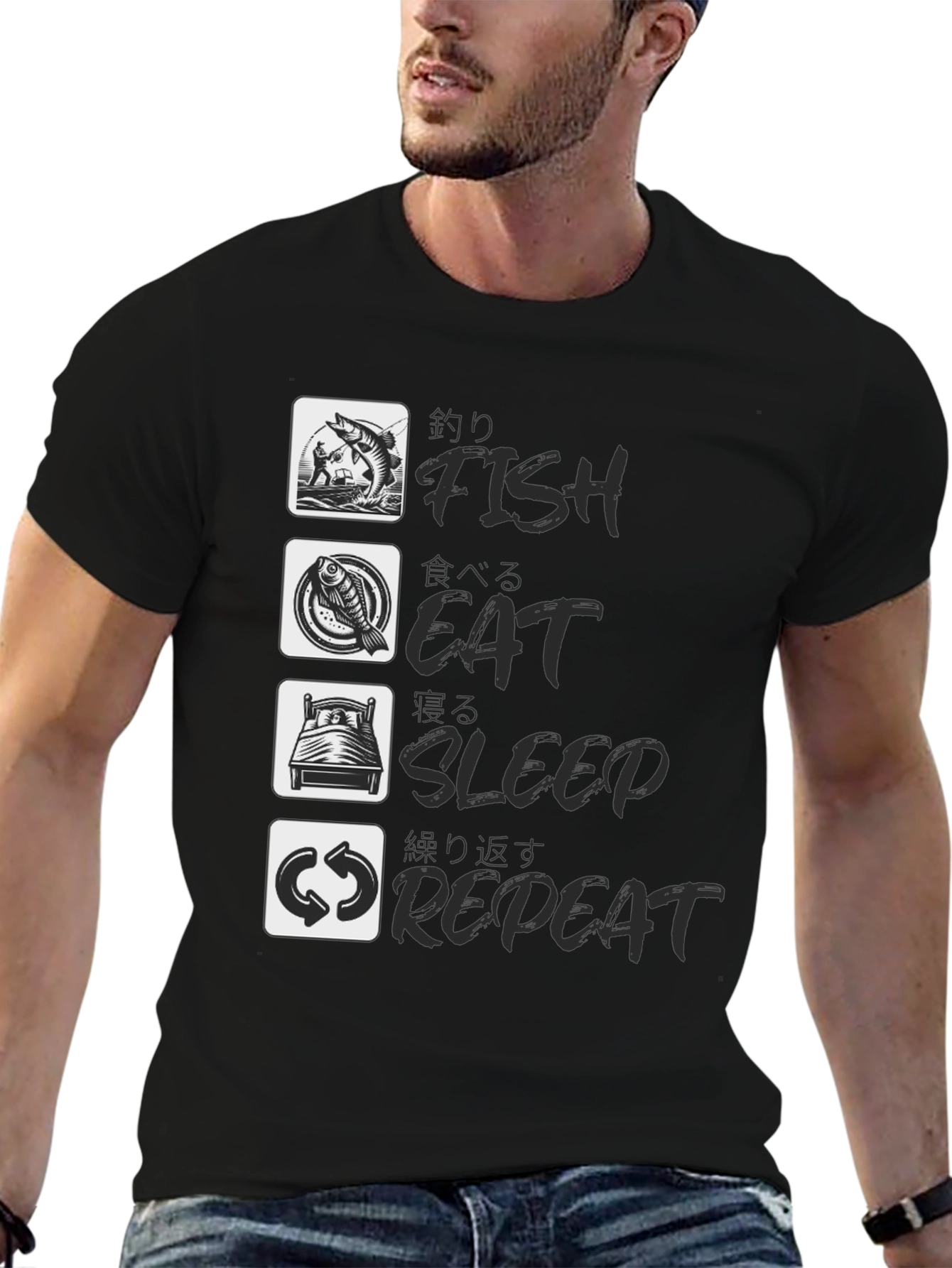 Black Fish Eat Sleep Repeat Black Graphic Tee view 6