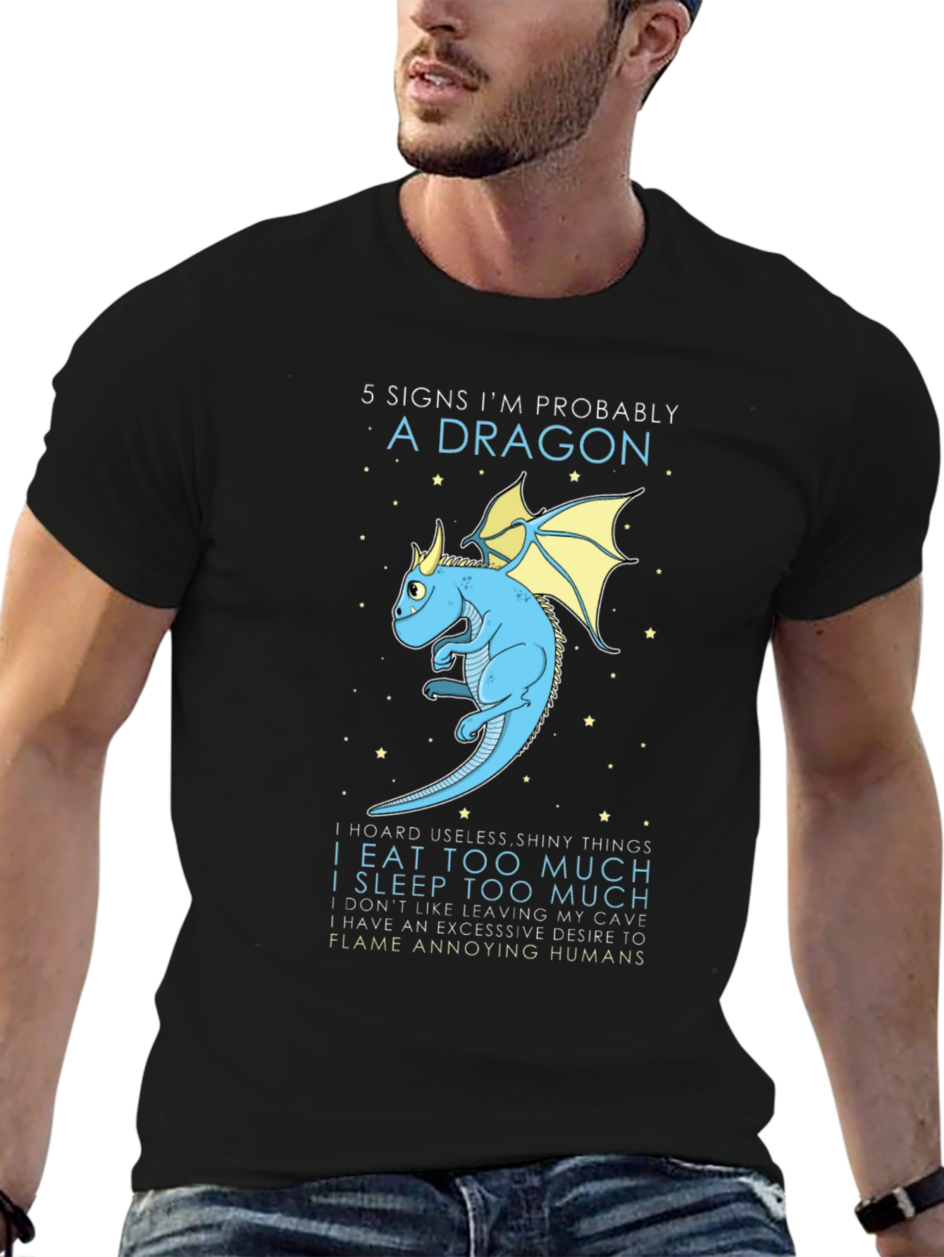 Black 5 Signs I'm Probably a Dragon Funny Graphic T-Shirt view 6