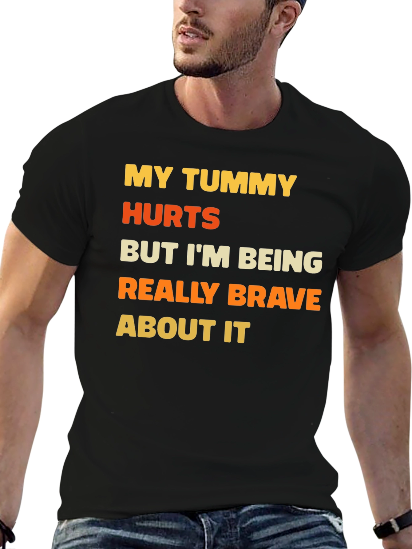 Black Funny Tummy Hurts Brave Graphic Tee view 6