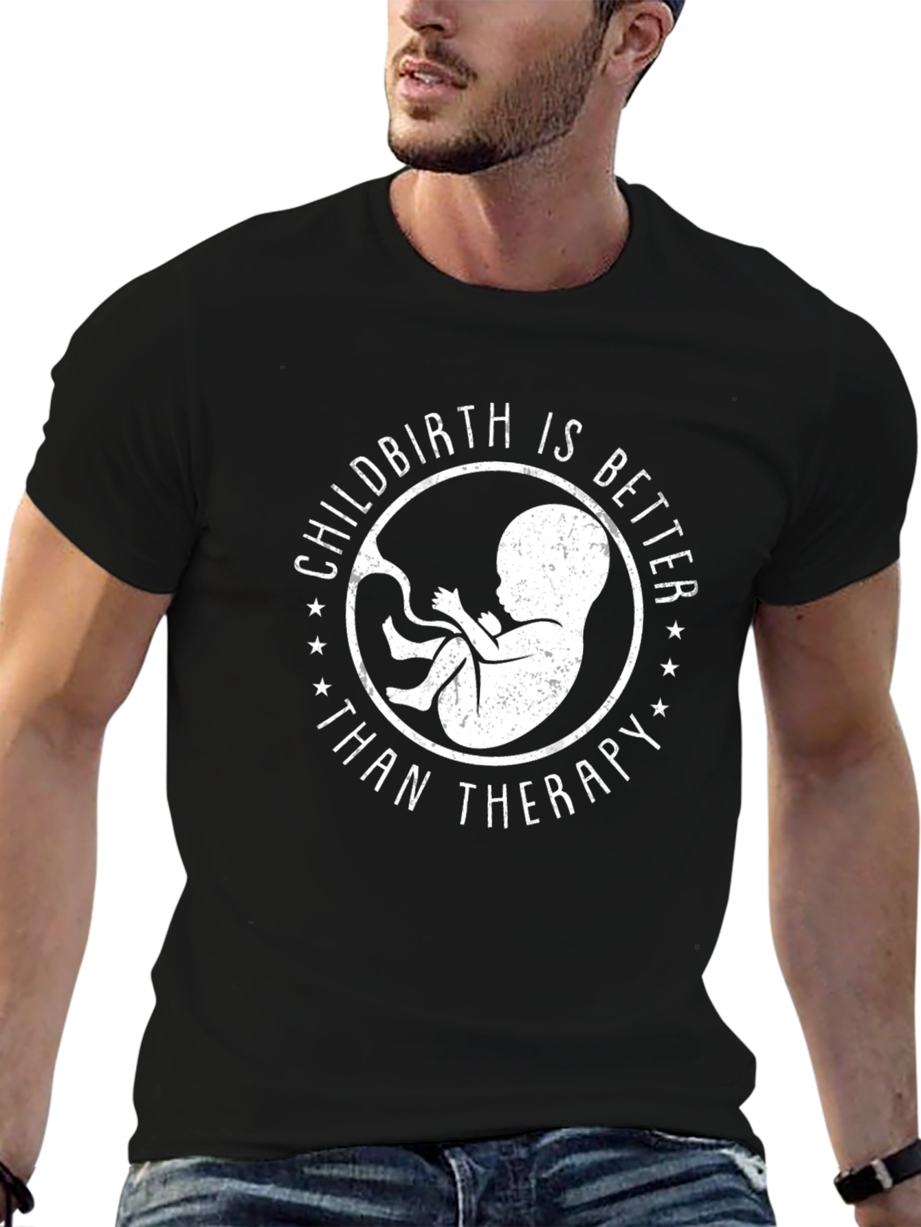 Black Childbirth Better Than Therapy Black Graphic Tee view 6