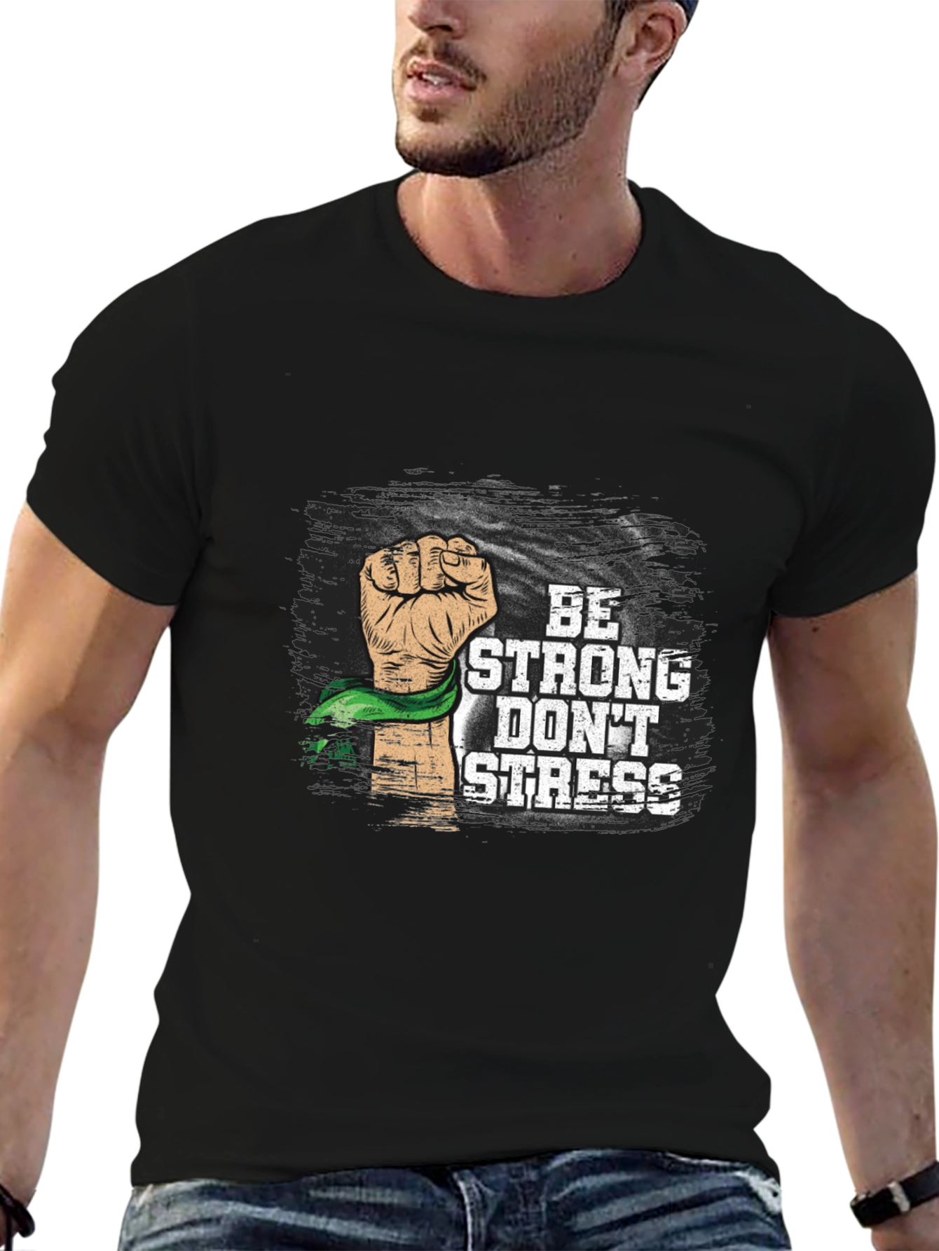 Black Be Strong Don't Stress Graphic Tee view 6