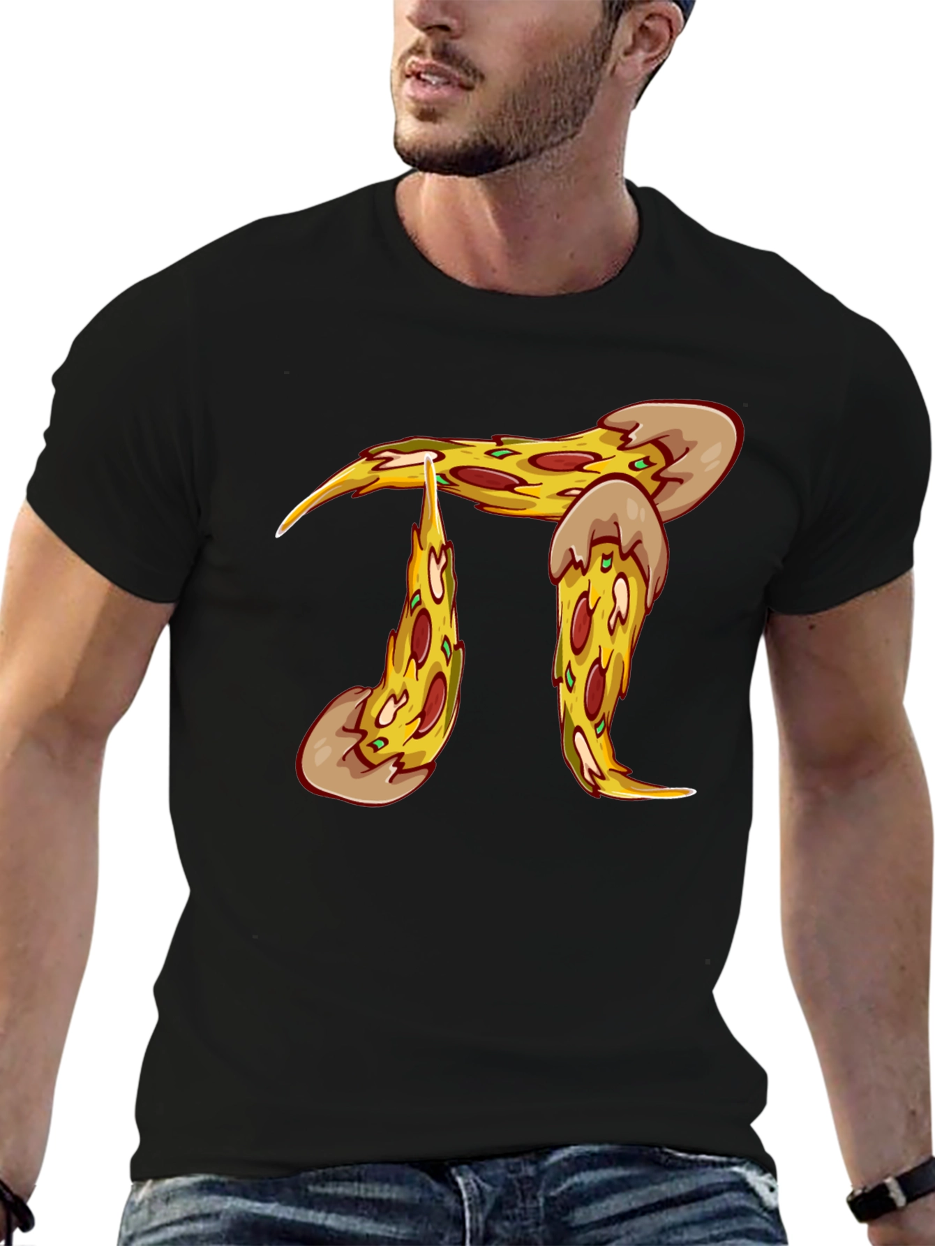 Black Pizza Pi Graphic T-Shirt - Black Cotton Blend view 6