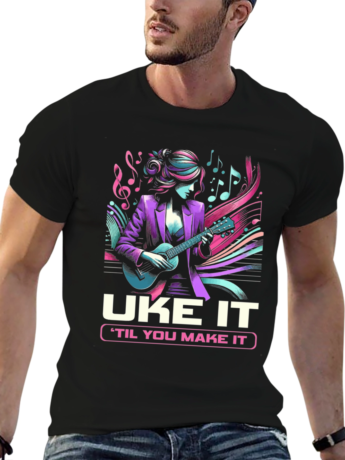 Black Uke It 'Til You Make It Graphic Tee view 6
