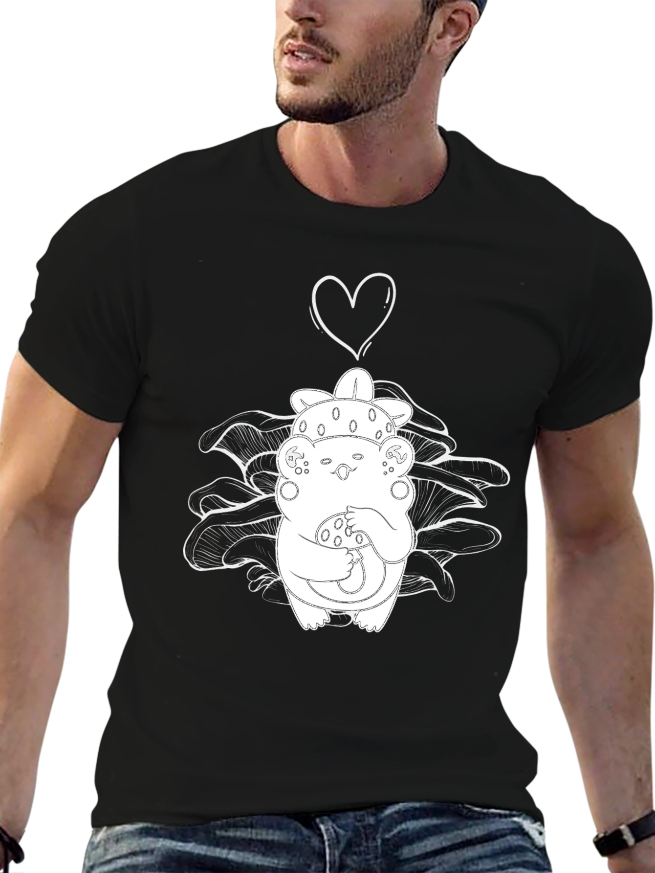 Black Mushroom Love Graphic Tee - Black Cotton Blend T-Shirt view 6