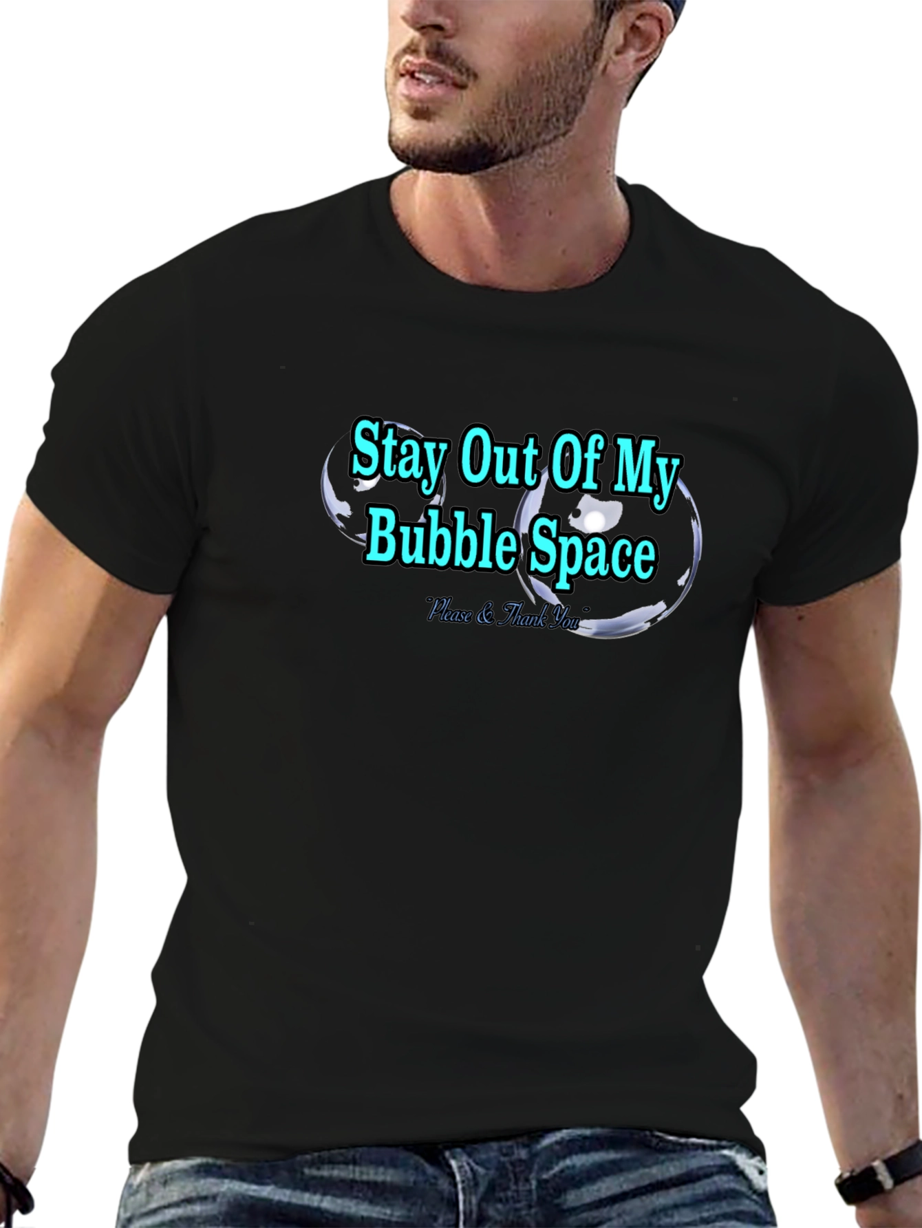 Black Stay Out of My Bubble Space Graphic Tee view 6