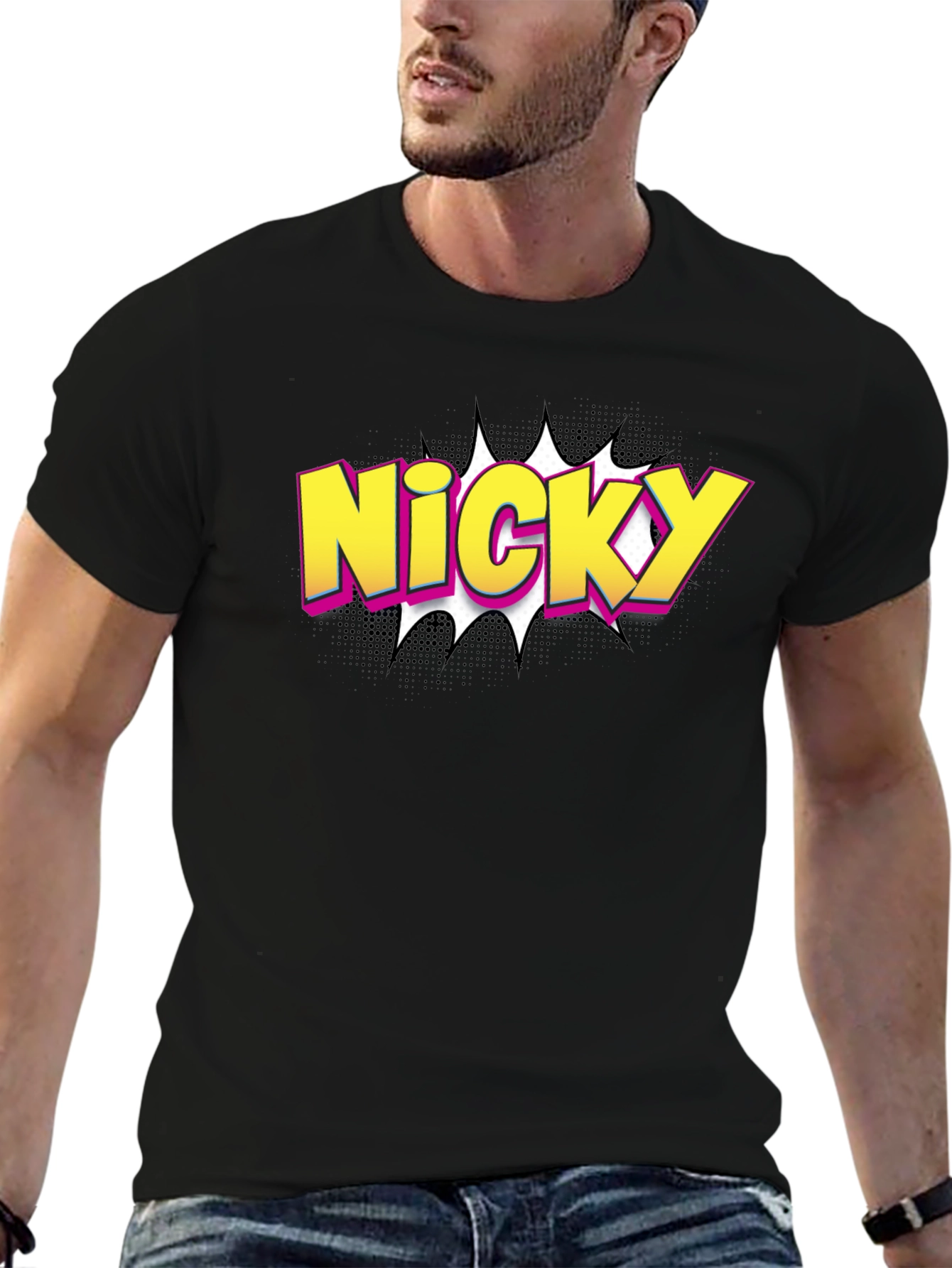 Black Nicky Comic Style Graphic Tee - Black view 6