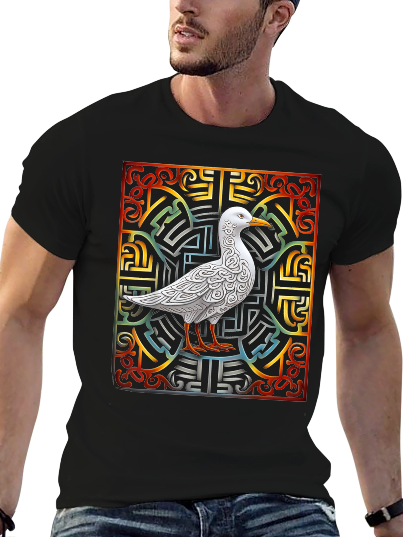 Black Ornate Bird Graphic Tee - Unique Design view 6