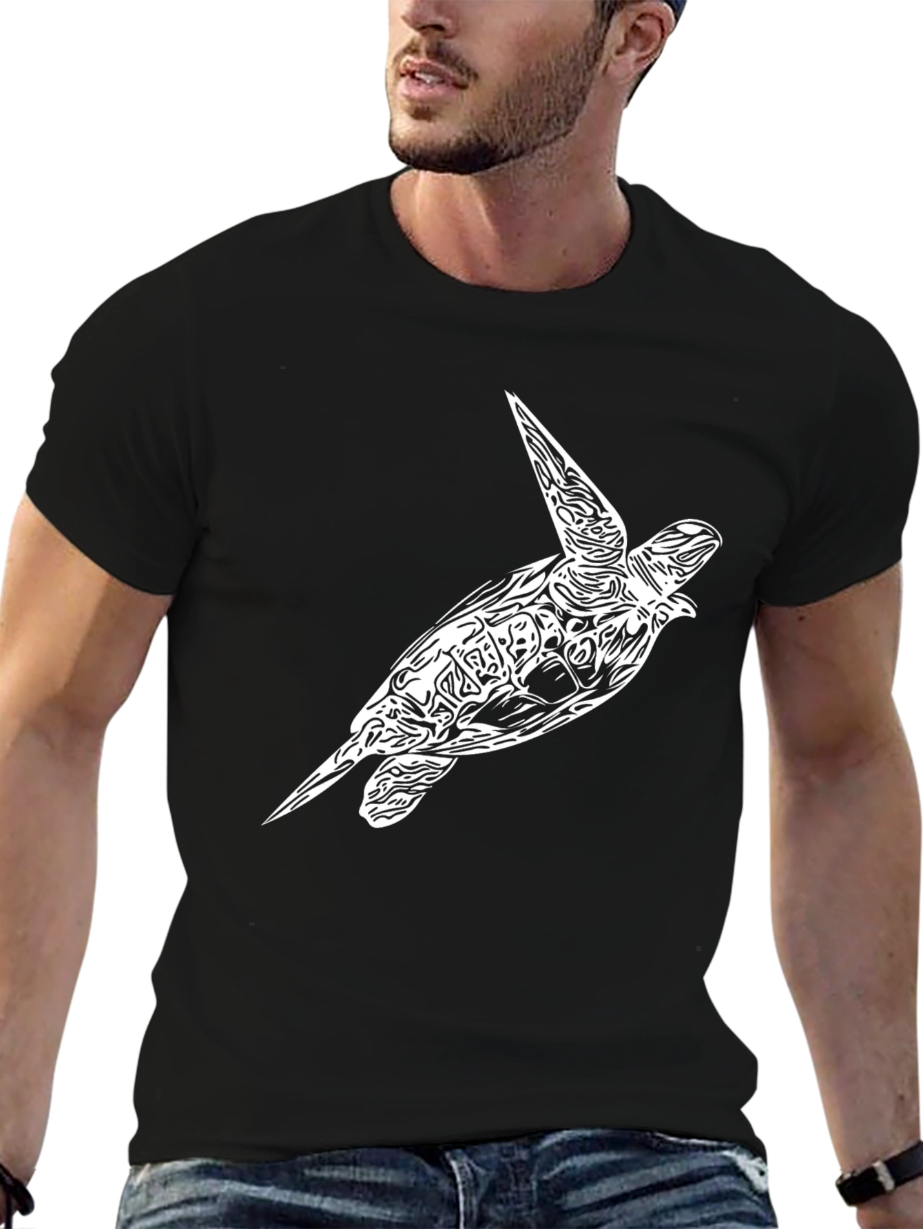 Black Turtle Graphic Tee - Black Cotton T-Shirt view 6