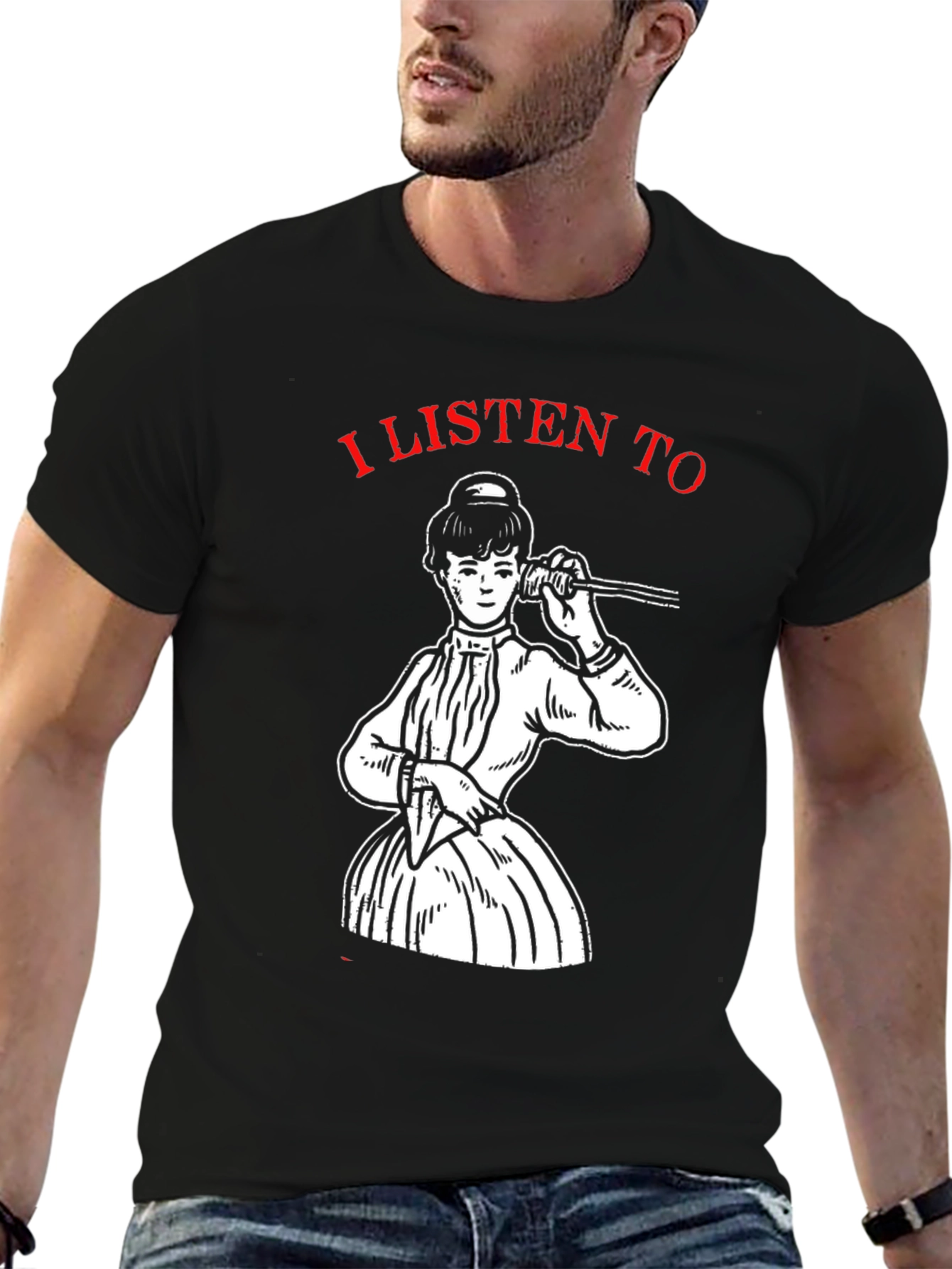Black Retro "I Listen To" Graphic T-Shirt view 6