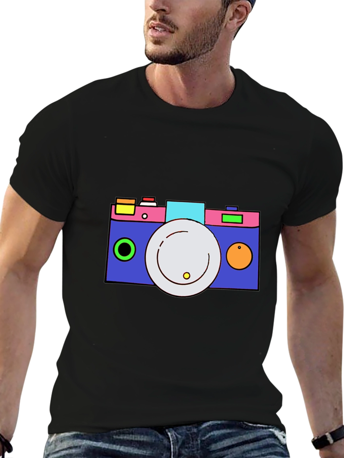 Black Funky Camera Graphic Tee - Cool and Casual view 6