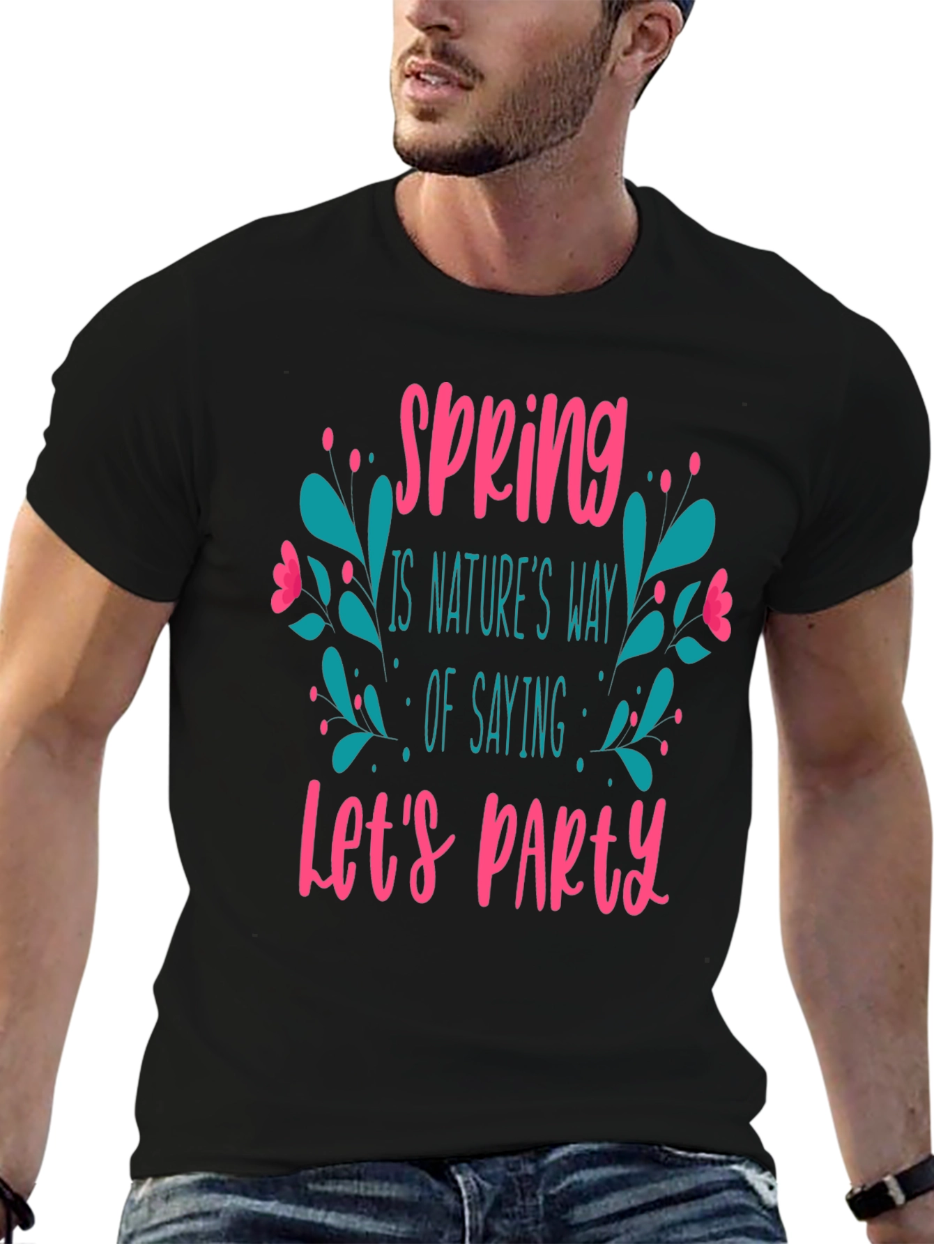 Black Spring Let's Party Black Graphic T-Shirt view 6