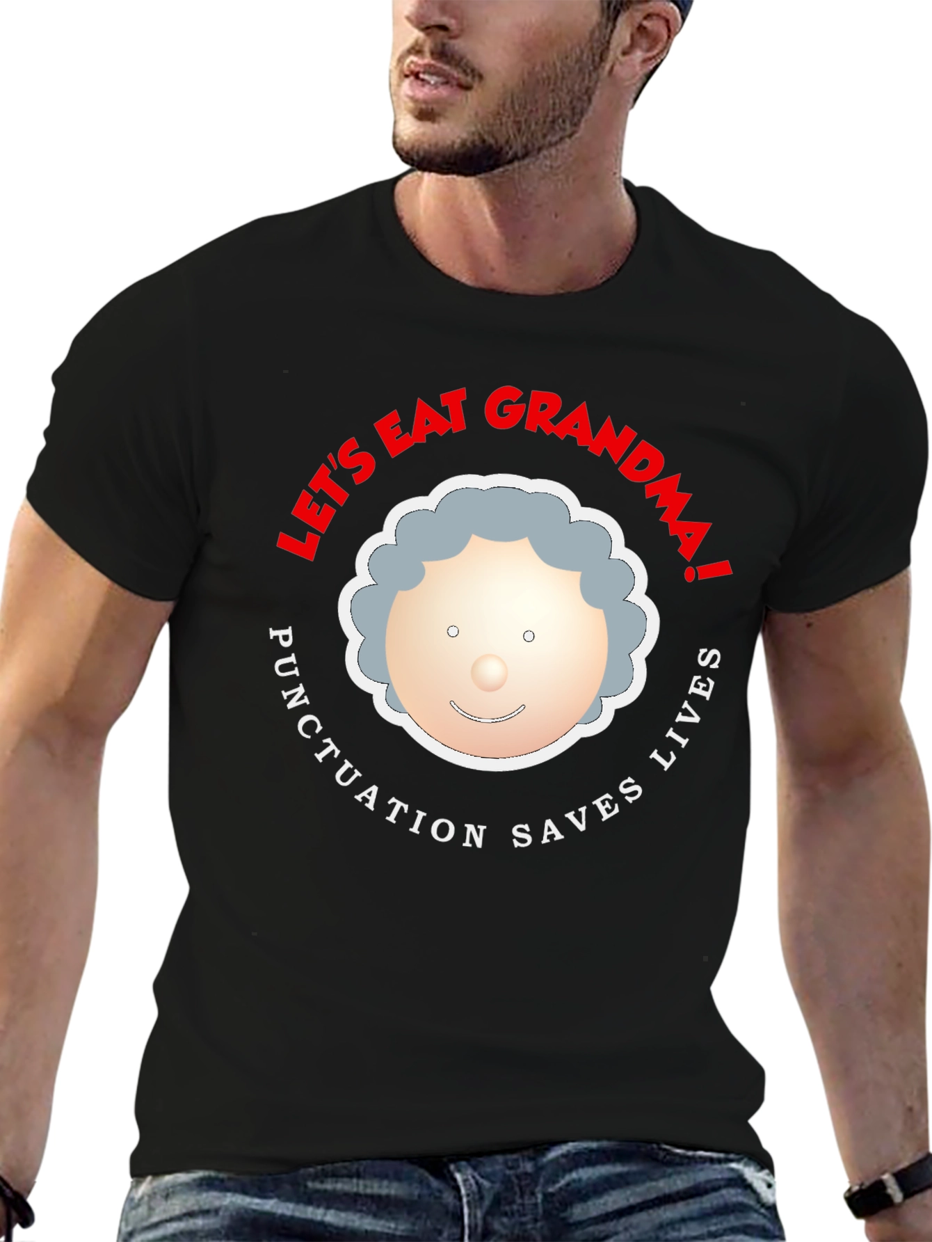 Black Let's Eat Grandma Funny Punctuation T-Shirt view 6