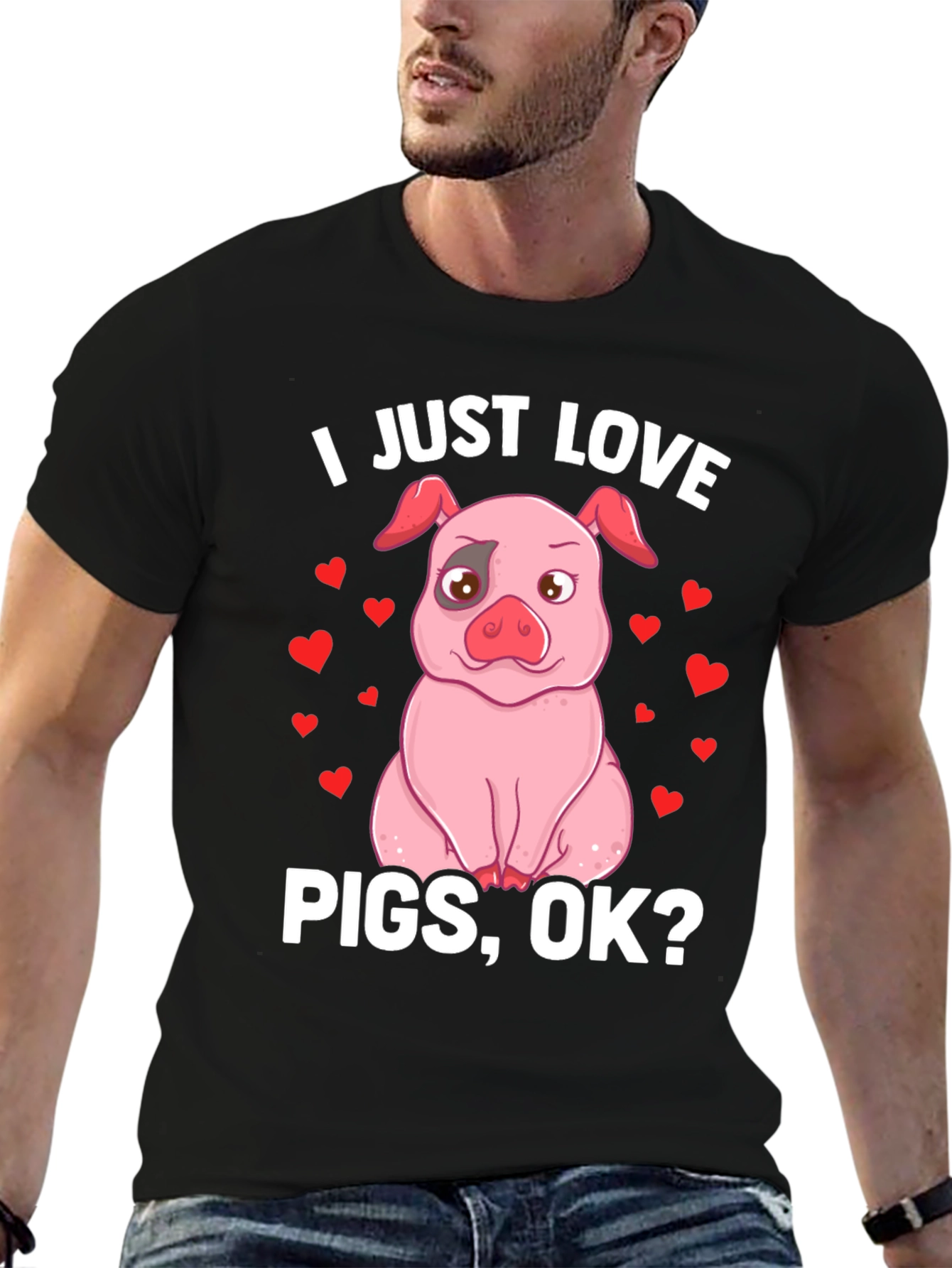 Black I Just Love Pigs, OK? Funny Pig T-Shirt view 6