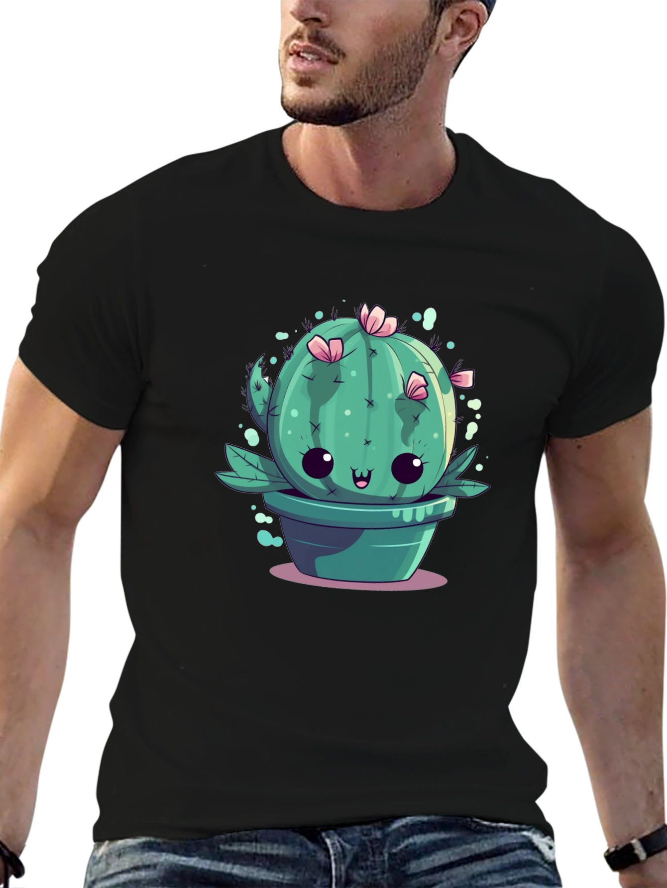 Black Kawaii Cactus Tee - Cute Plant Graphic T-Shirt view 6