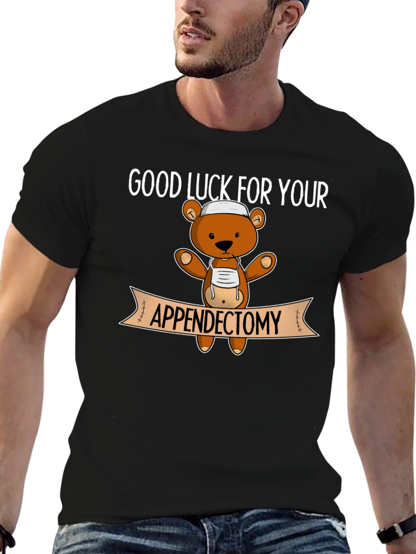 Black Good Luck Appendectomy Teddy Bear Graphic T-Shirt view 6