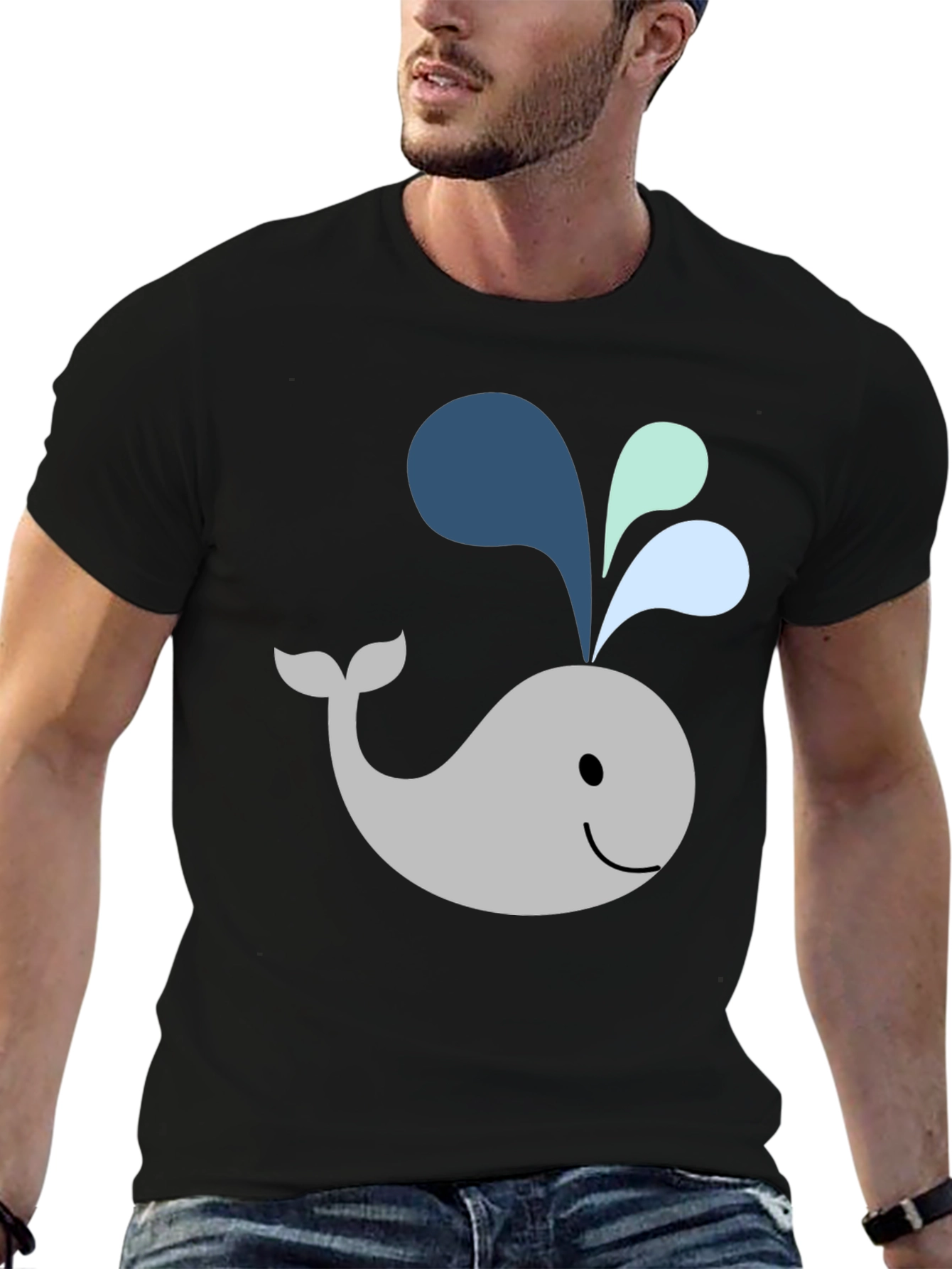 Black Cute Whale Graphic Black T-Shirt view 6