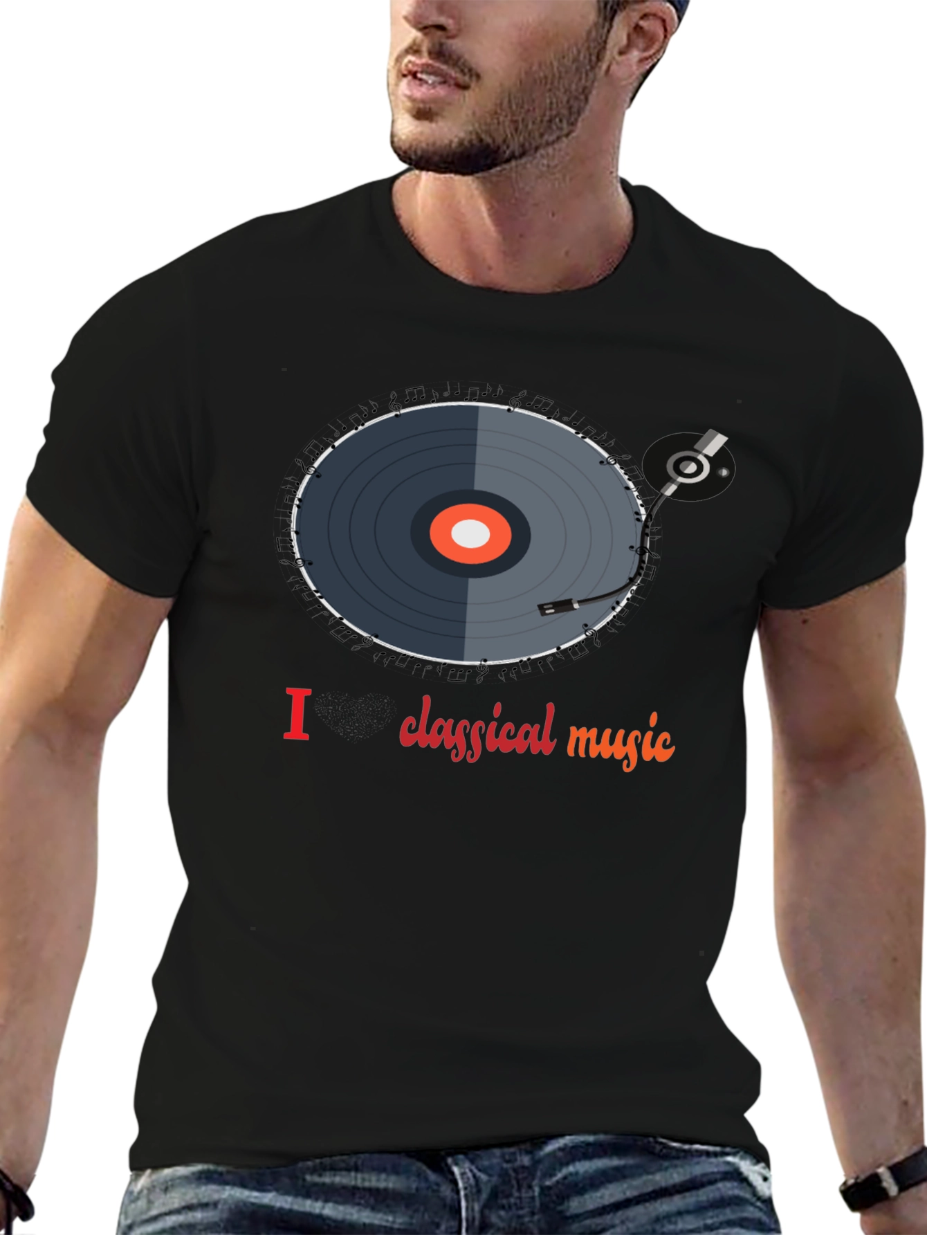 Black I Love Classical Music Vinyl Record Graphic Tee view 6
