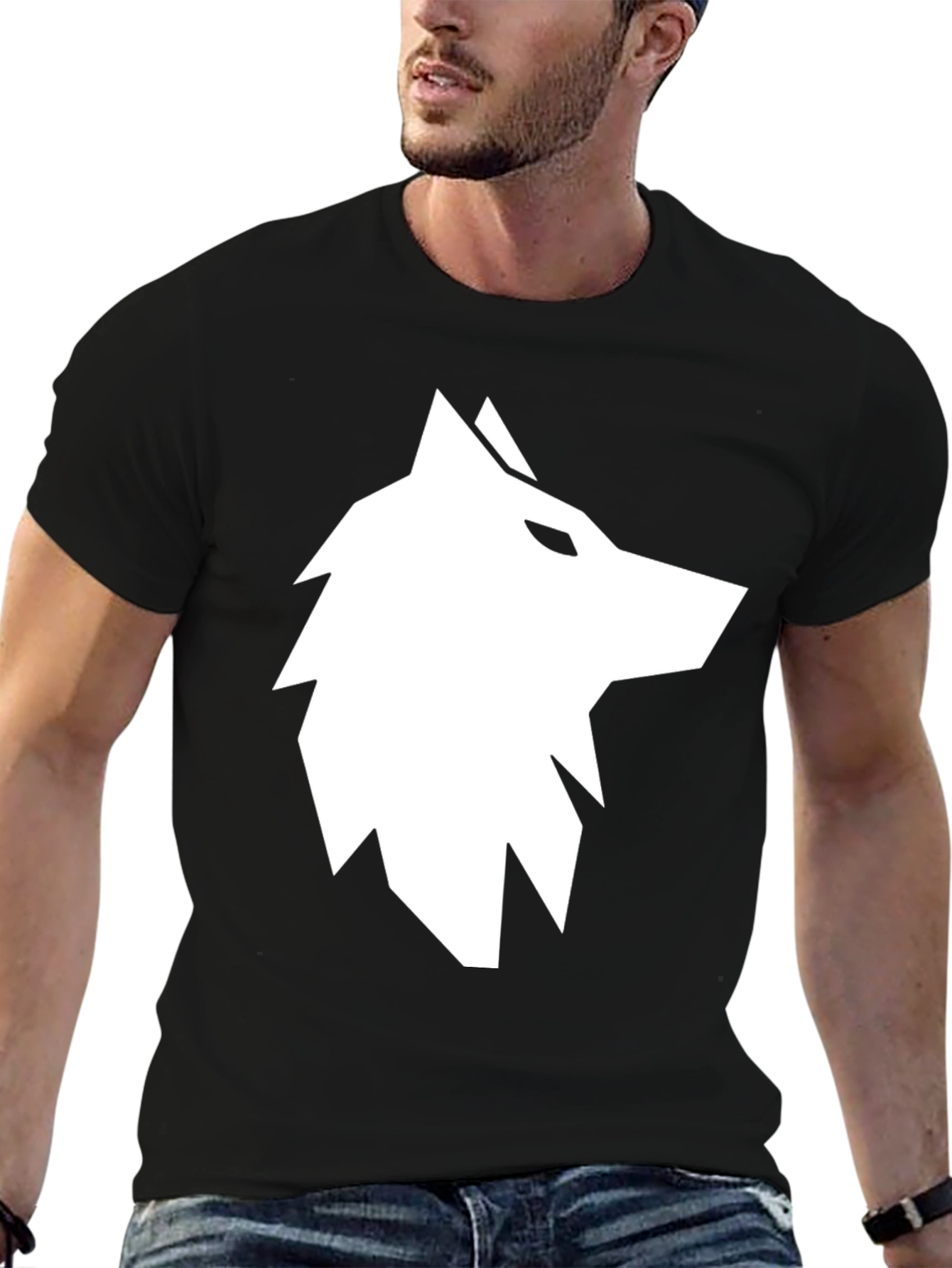 Black Wolf Graphic Print Black T-Shirt view 6
