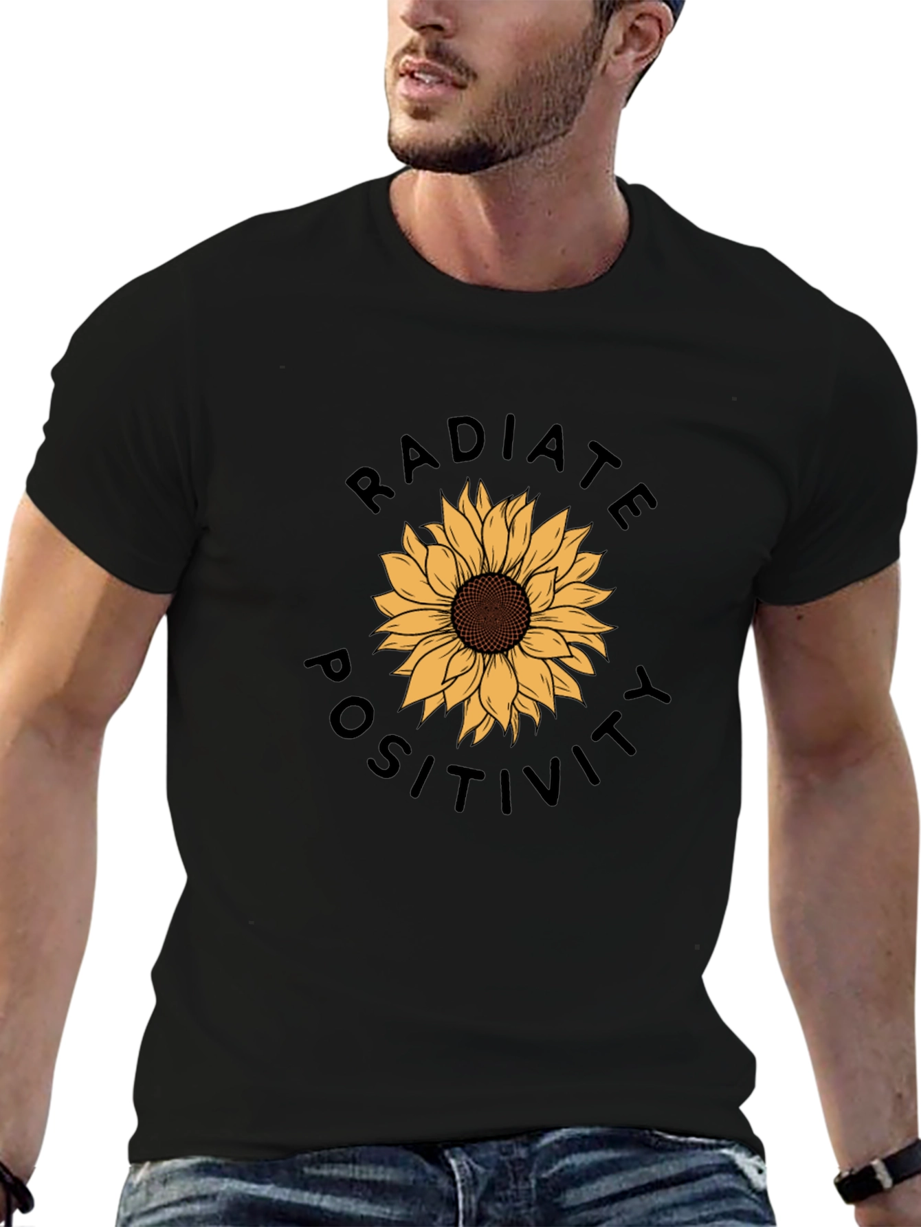 Black Radiate Positivity Sunflower Graphic Tee view 6