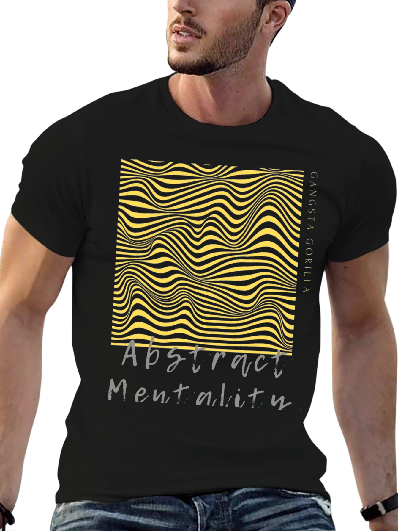 Black Abstract Mentality Graphic Tee - Modern Design view 6