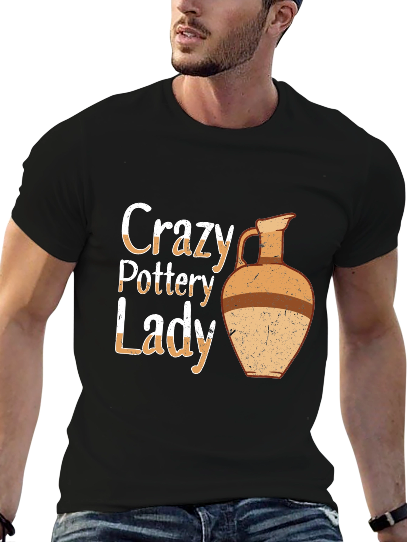 Black Crazy Pottery Lady T-Shirt, Ceramic Art Gift view 6