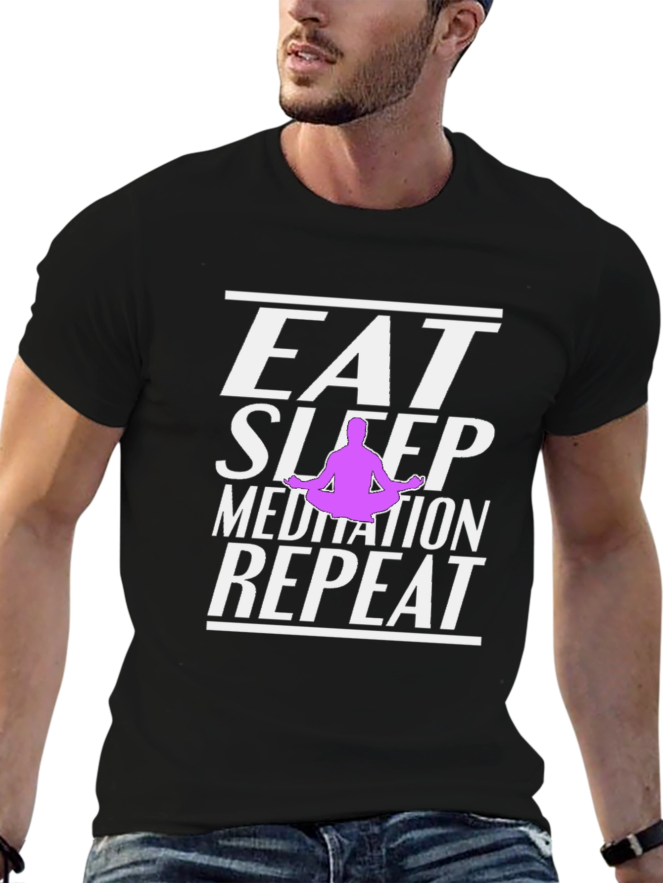 Black Eat Sleep Meditation Repeat Graphic T-Shirt view 6