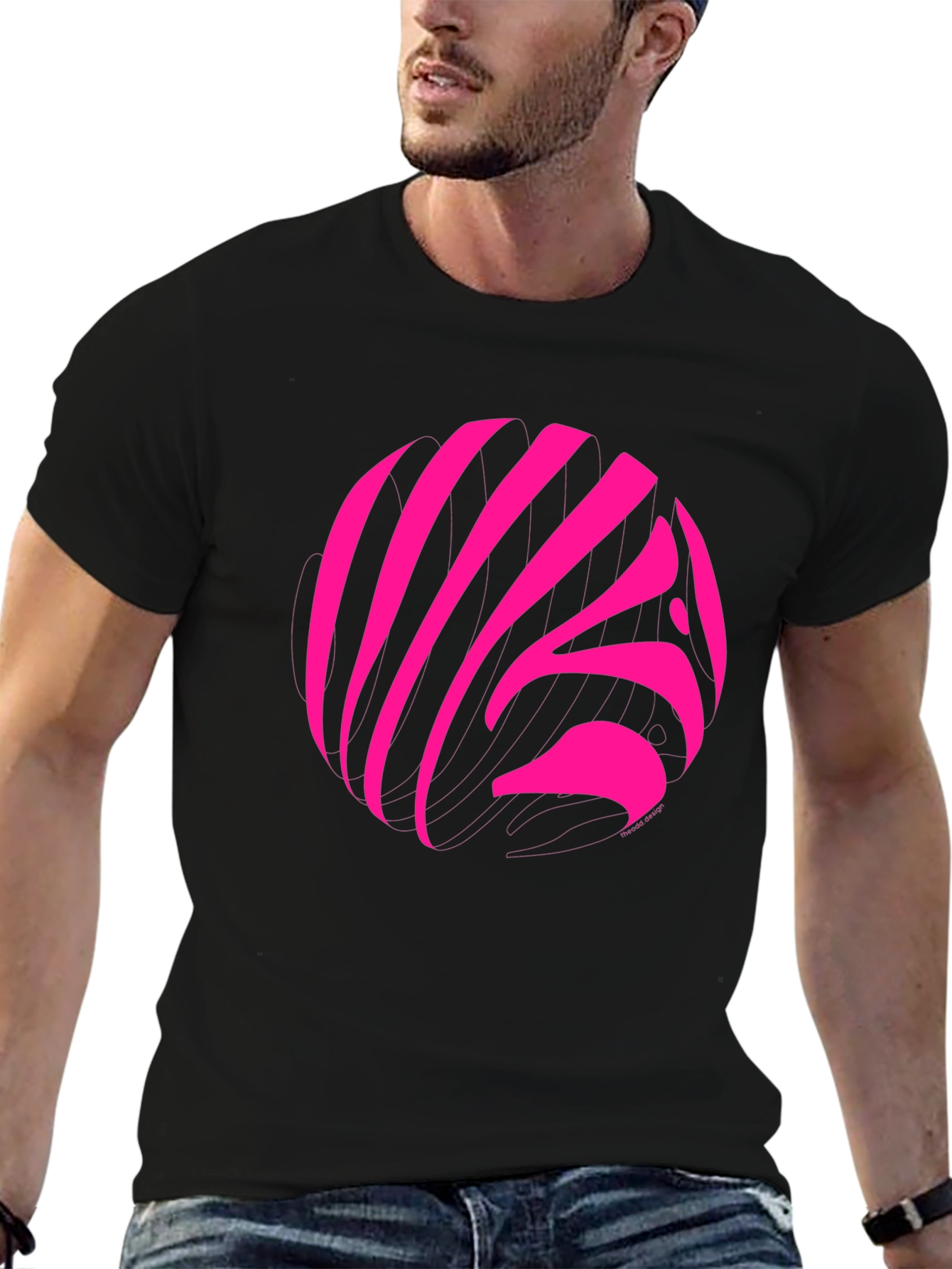 Black Vibrant Pink Zebra Print Crew Neck T-Shirt view 6