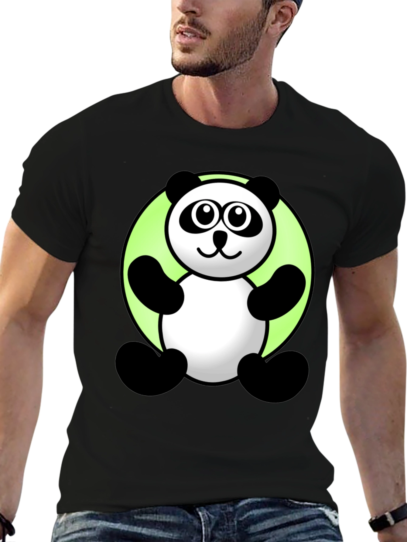 Black Cute Cartoon Panda Graphic Tee - Black T-Shirt view 6