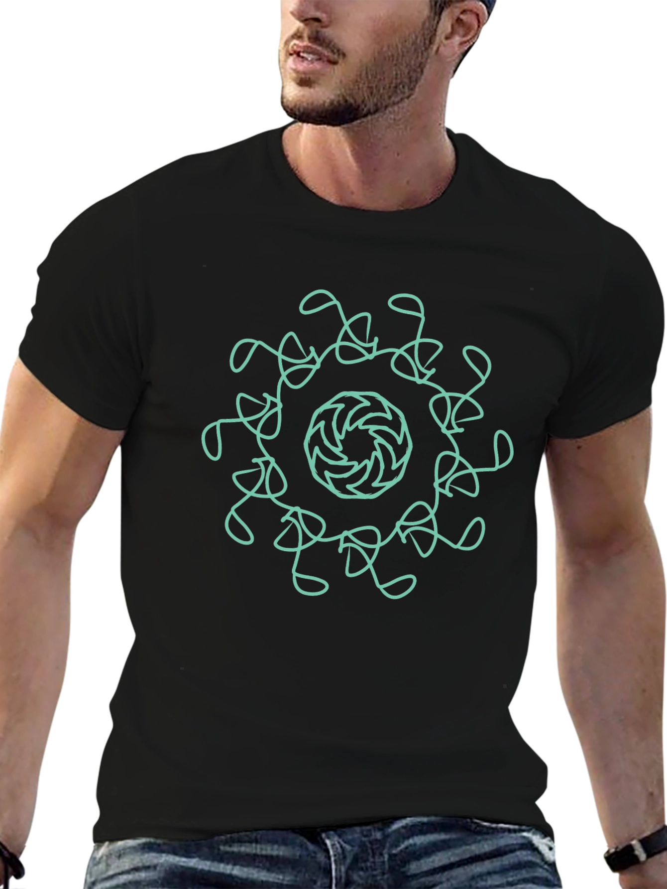 Black Abstract Mandala Graphic Black Tee view 6