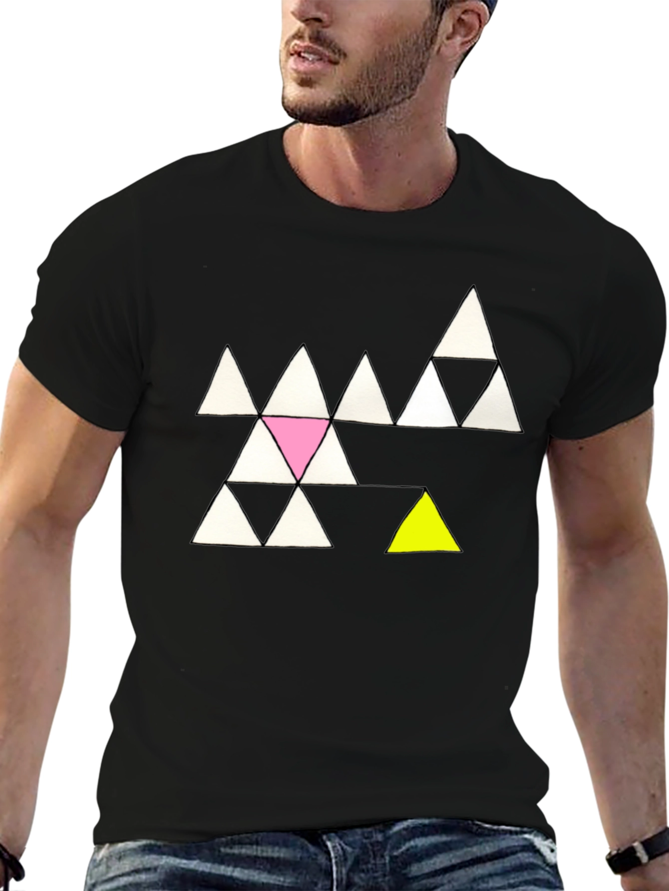 Black Geometric Triangle Pattern Tee - Unique Design, Soft Cotton view 6