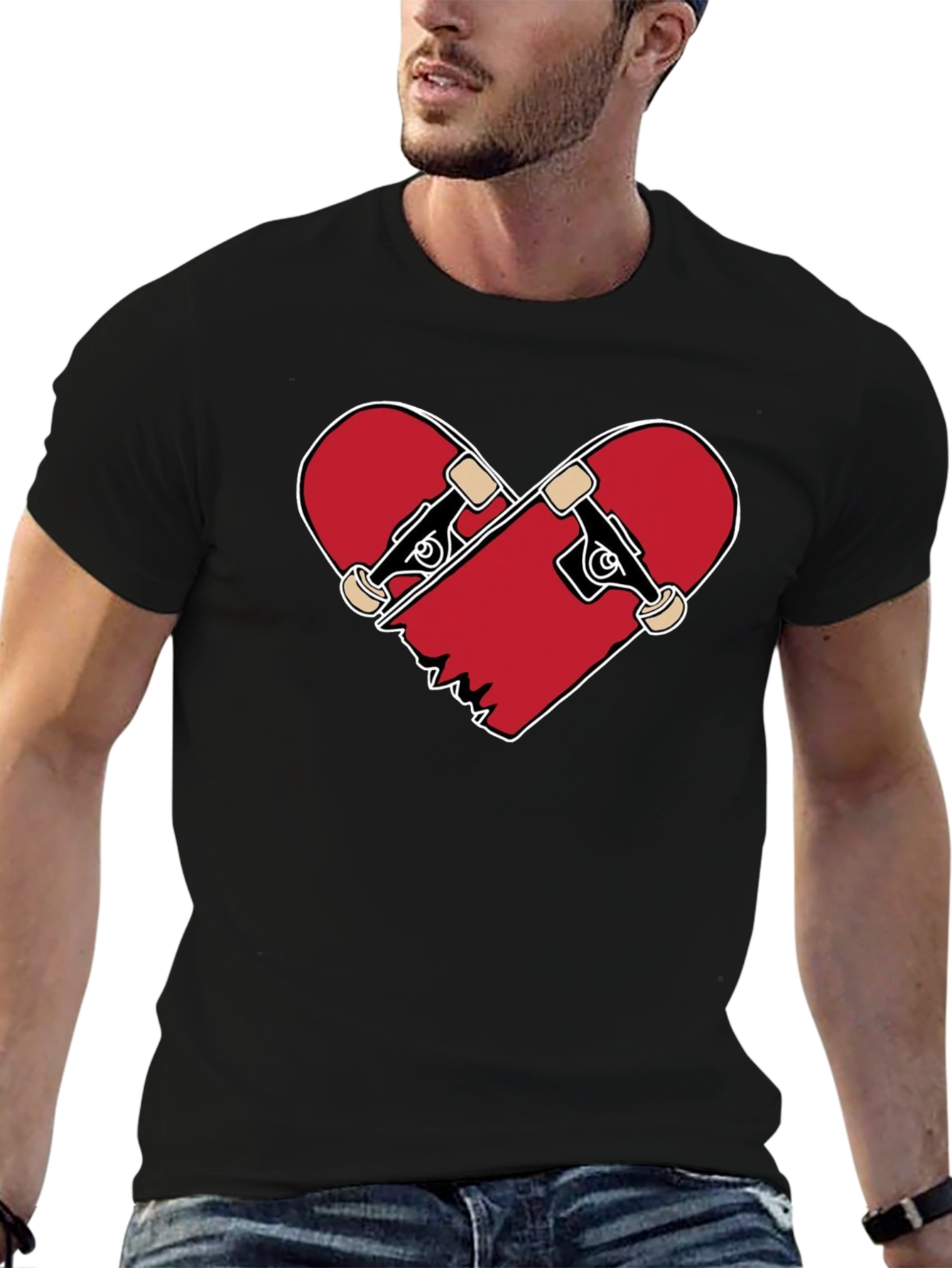 Black Heart Broken Skateboard T-Shirt - Black Crew Neck Tee view 6
