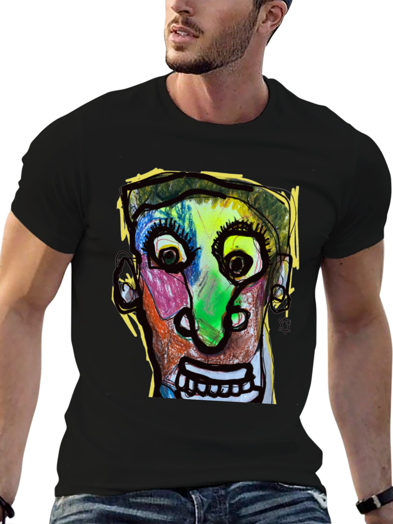 Black Abstract Face Graphic T-Shirt - Unique Art Tee view 6
