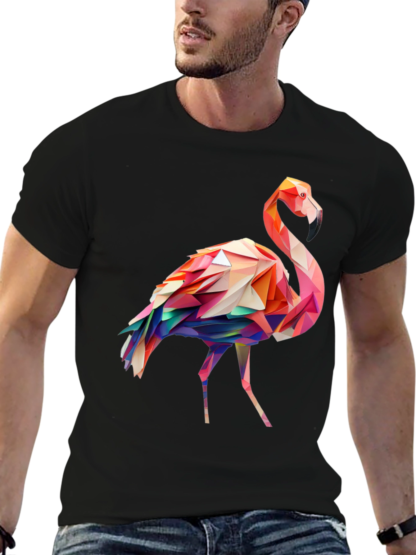 Black Geometric Flamingo Graphic Tee view 6