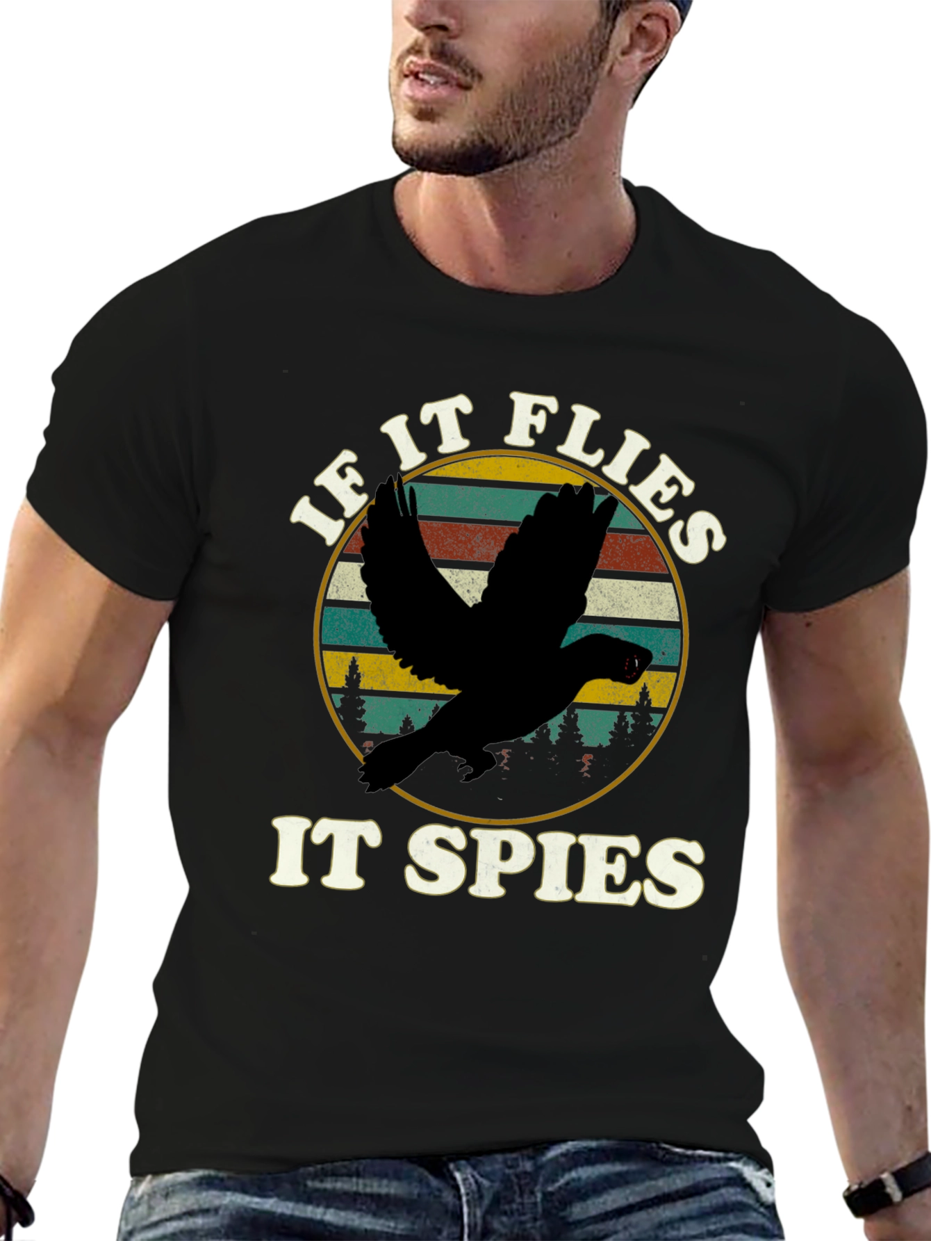 Black If It Flies It Spies T-Shirt view 6