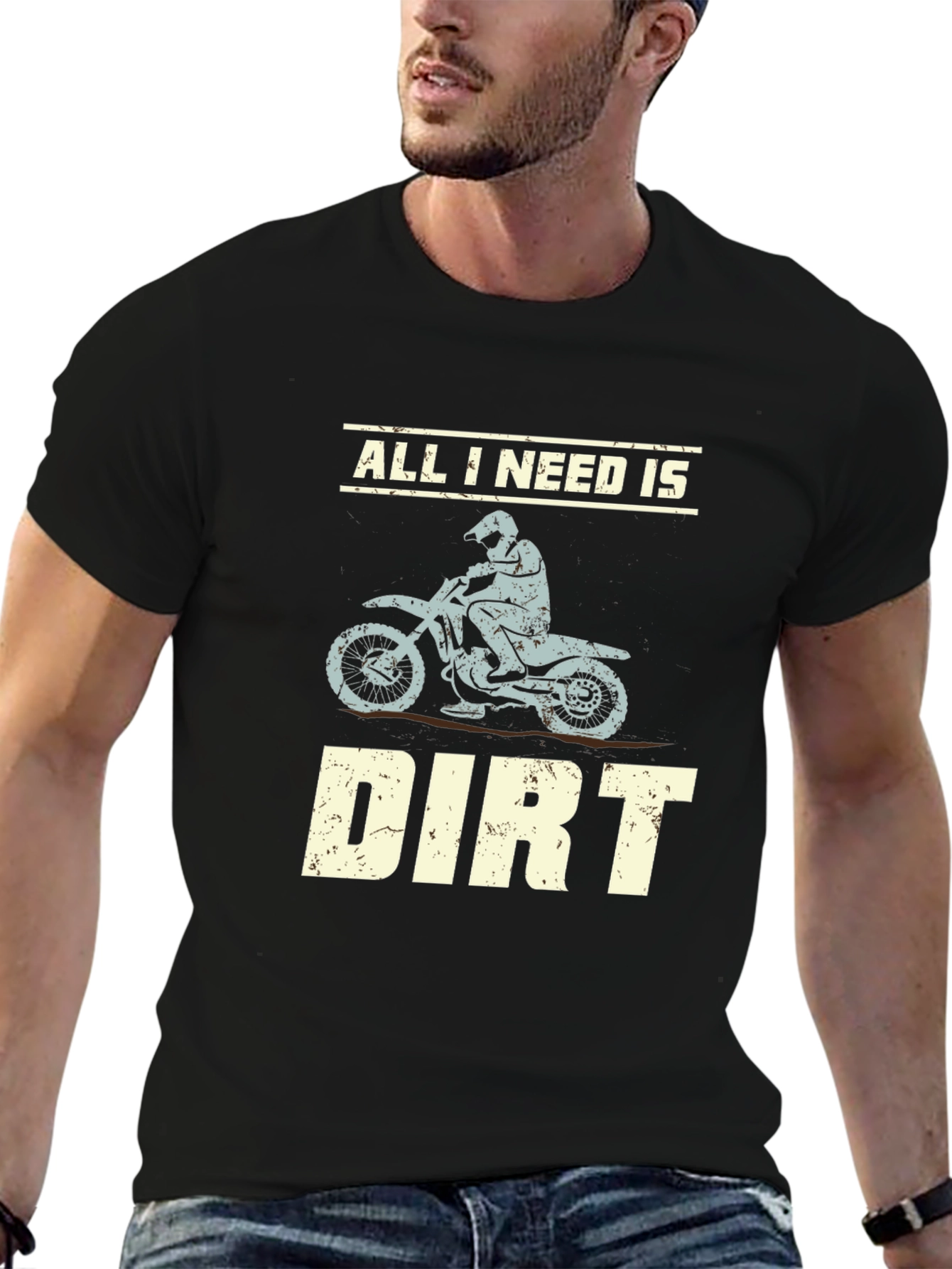 Black All I Need Is Dirt Motocross T-Shirt view 6