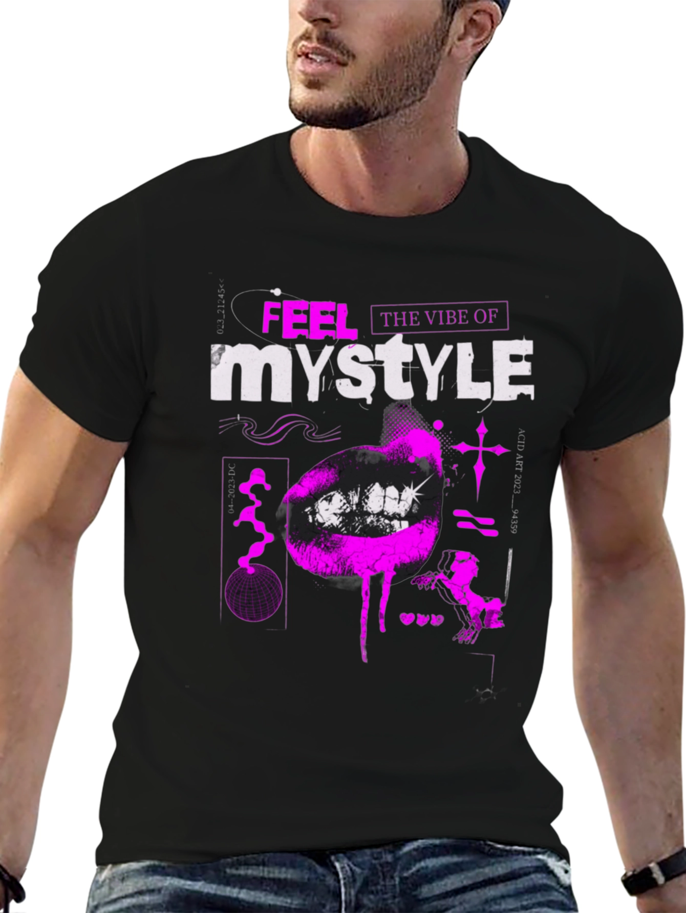 Black Trendy Black T-Shirt with Bold Graphic Print view 6